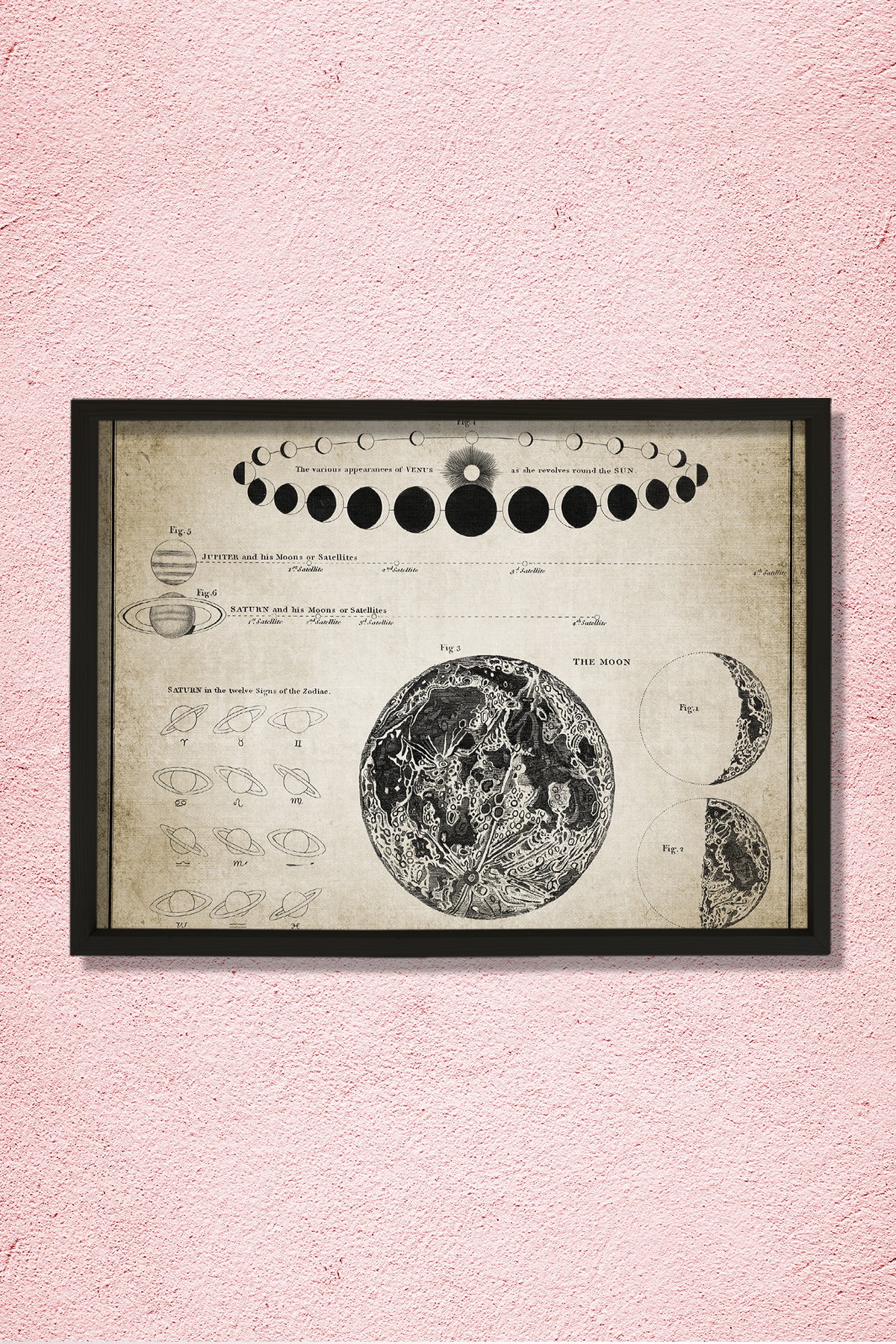 Doğal Çam Çerçeveli Duvar Tablosu Ay ve Astronomi Bilimi