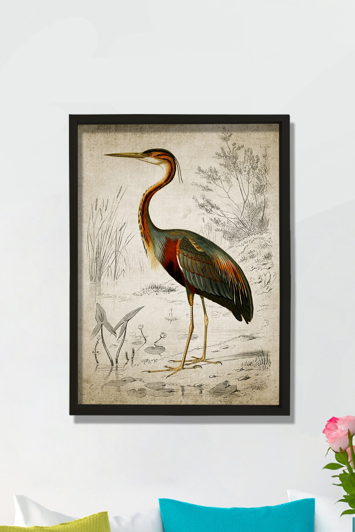 Doğal Çam Çerçeveli Duvar Tablosu Balıkçı Kuşu