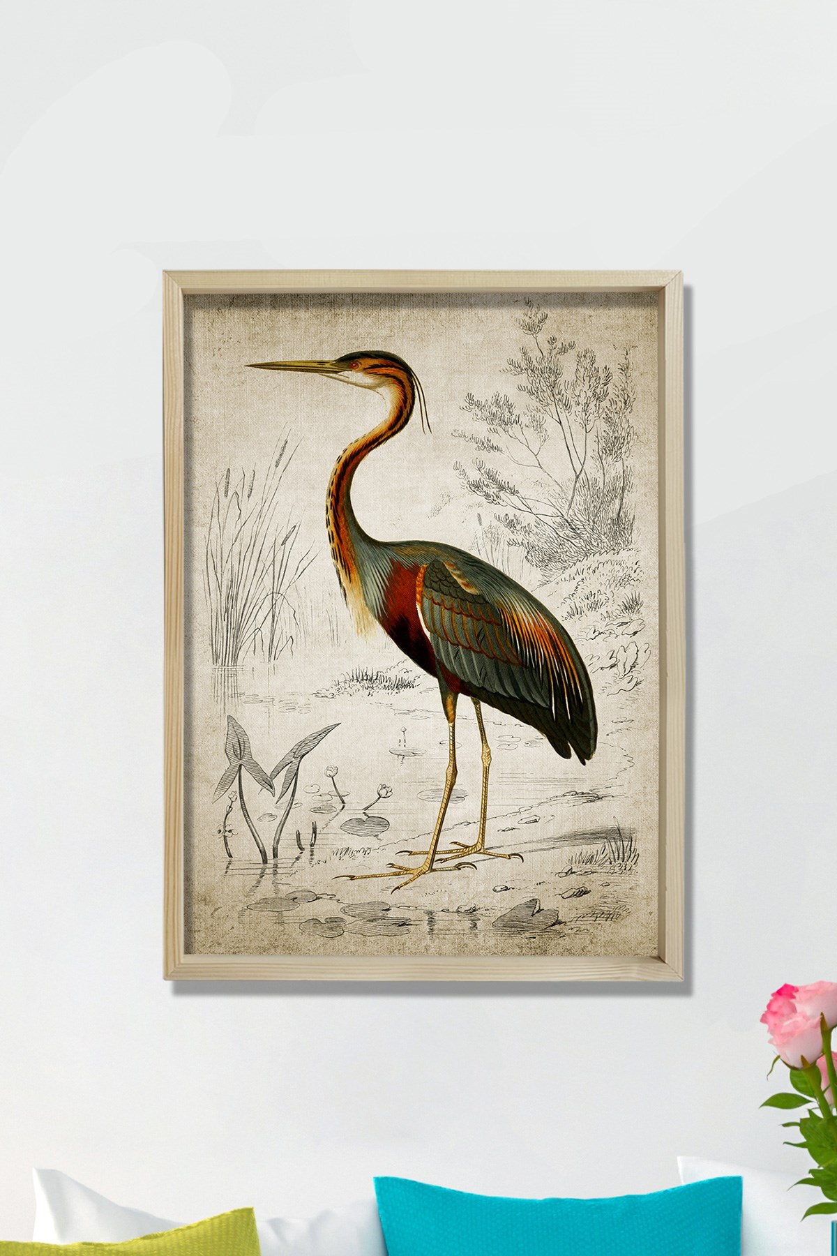 Doğal Çam Çerçeveli Duvar Tablosu Balıkçı Kuşu