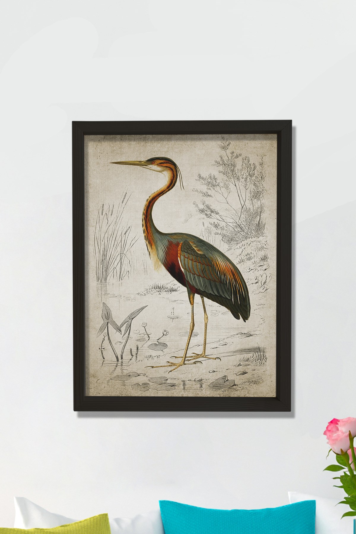 Doğal Çam Çerçeveli Duvar Tablosu Balıkçı Kuşu