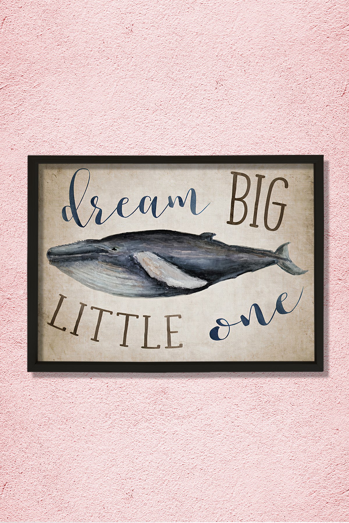 Doğal Çam Çerçeveli Duvar Tablosu Balina - Dream Big Little One