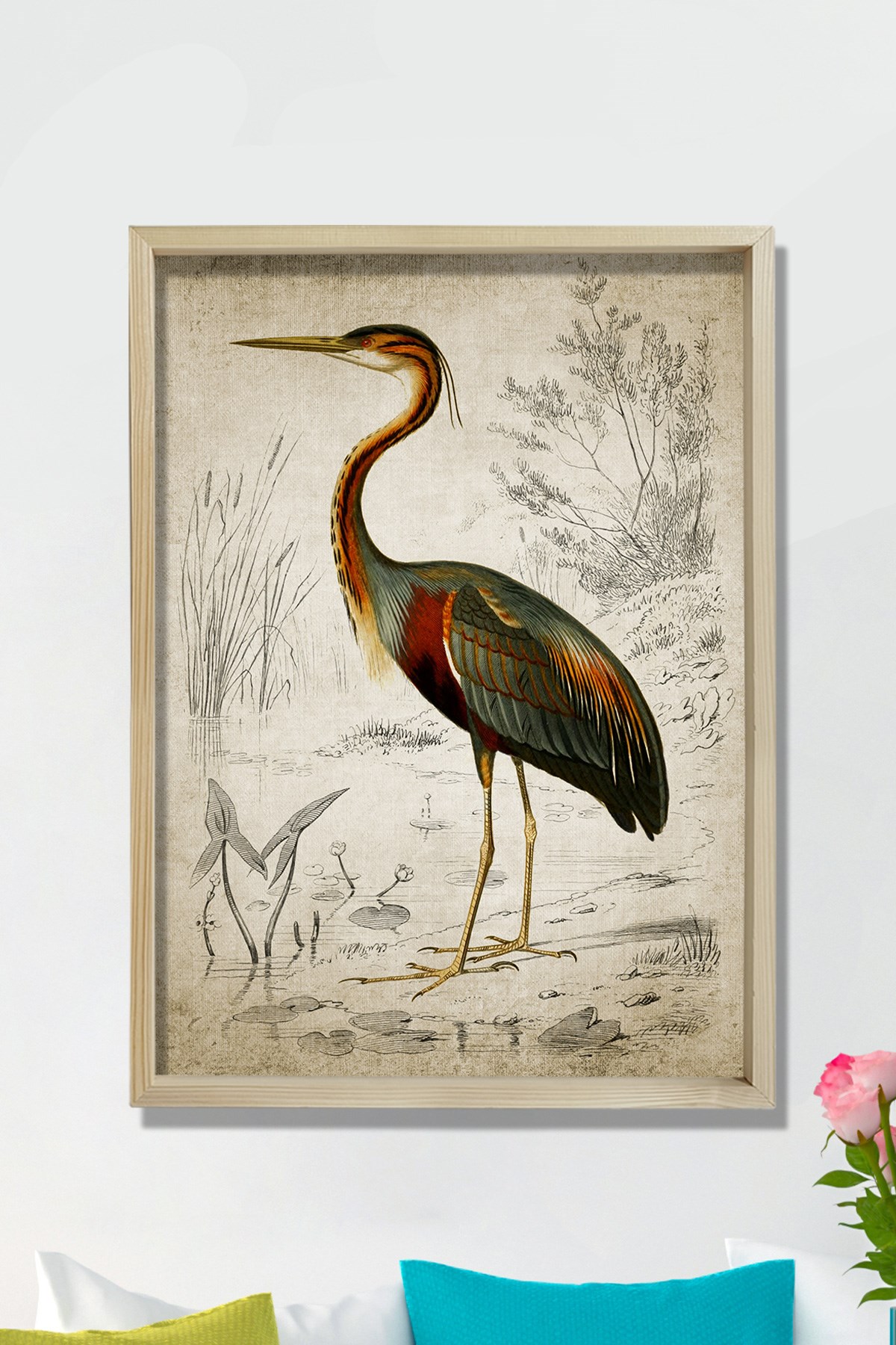 Doğal Çam Çerçeveli Duvar Tablosu Balıkçı Kuşu