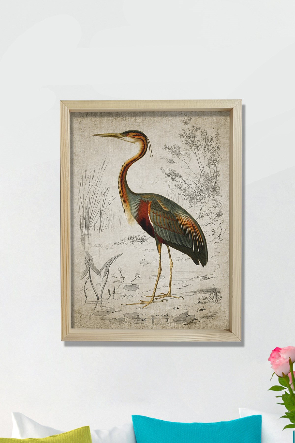 Doğal Çam Çerçeveli Duvar Tablosu Balıkçı Kuşu