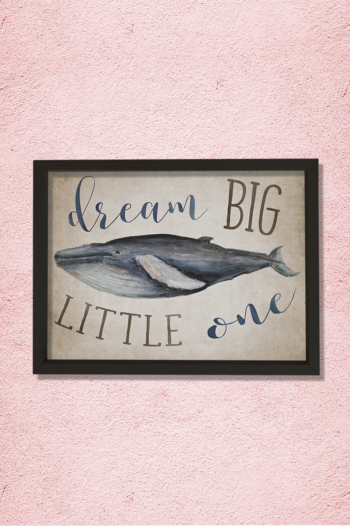 Doğal Çam Çerçeveli Duvar Tablosu Balina - Dream Big Little One