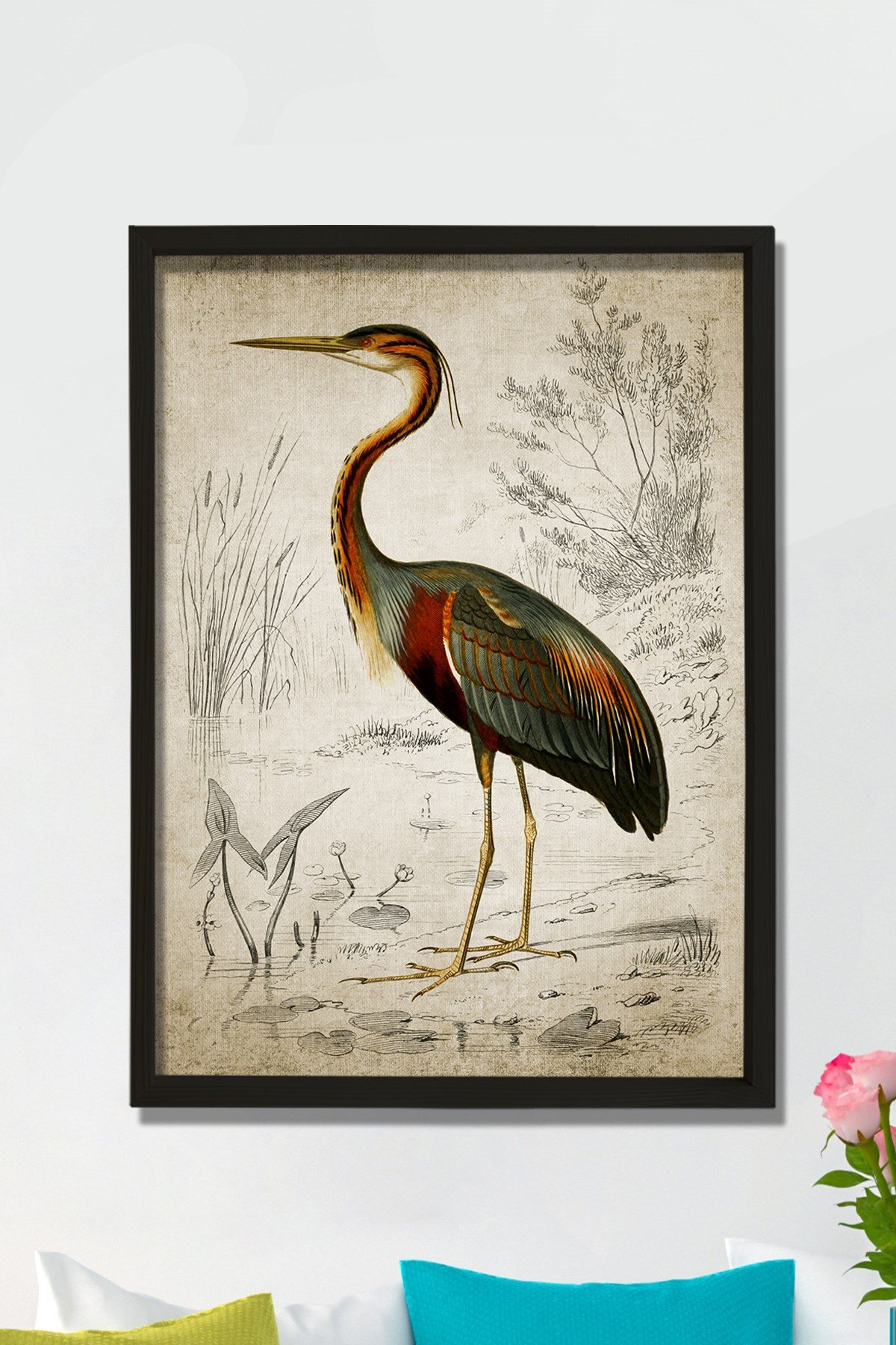 Doğal Çam Çerçeveli Duvar Tablosu Balıkçı Kuşu