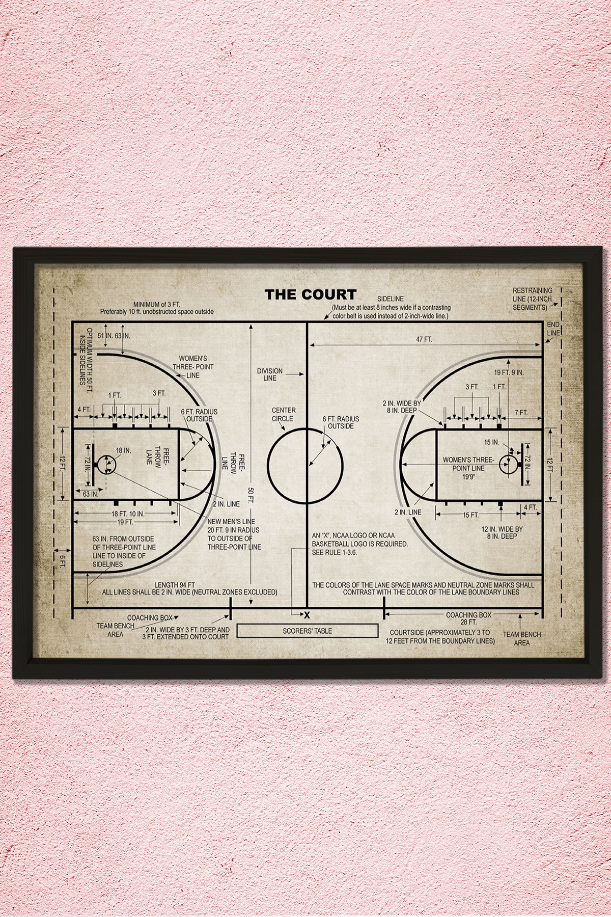 Doğal Çam Çerçeveli Duvar Tablosu Basketbol Saha Patenti