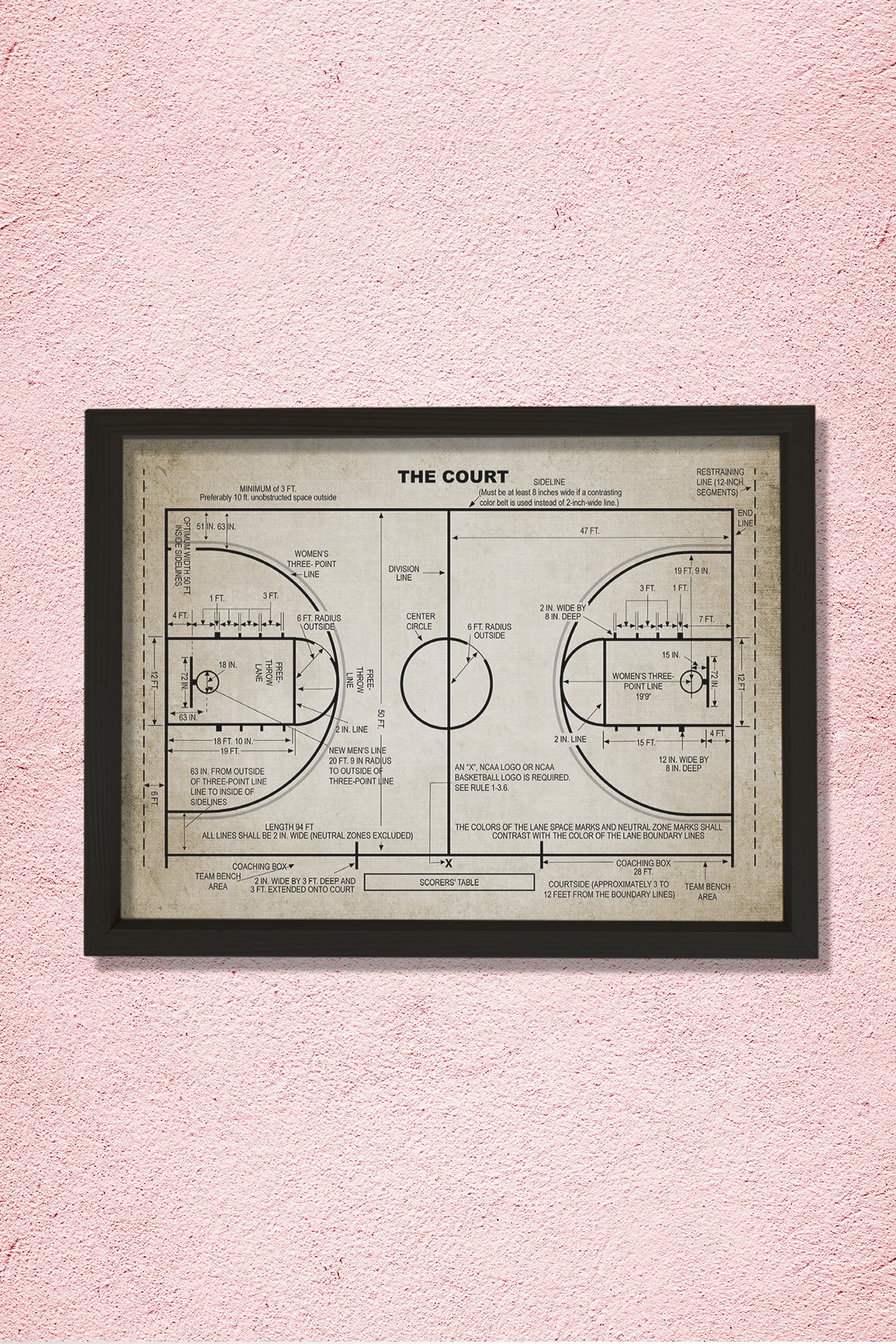 Doğal Çam Çerçeveli Duvar Tablosu Basketbol Saha Patenti