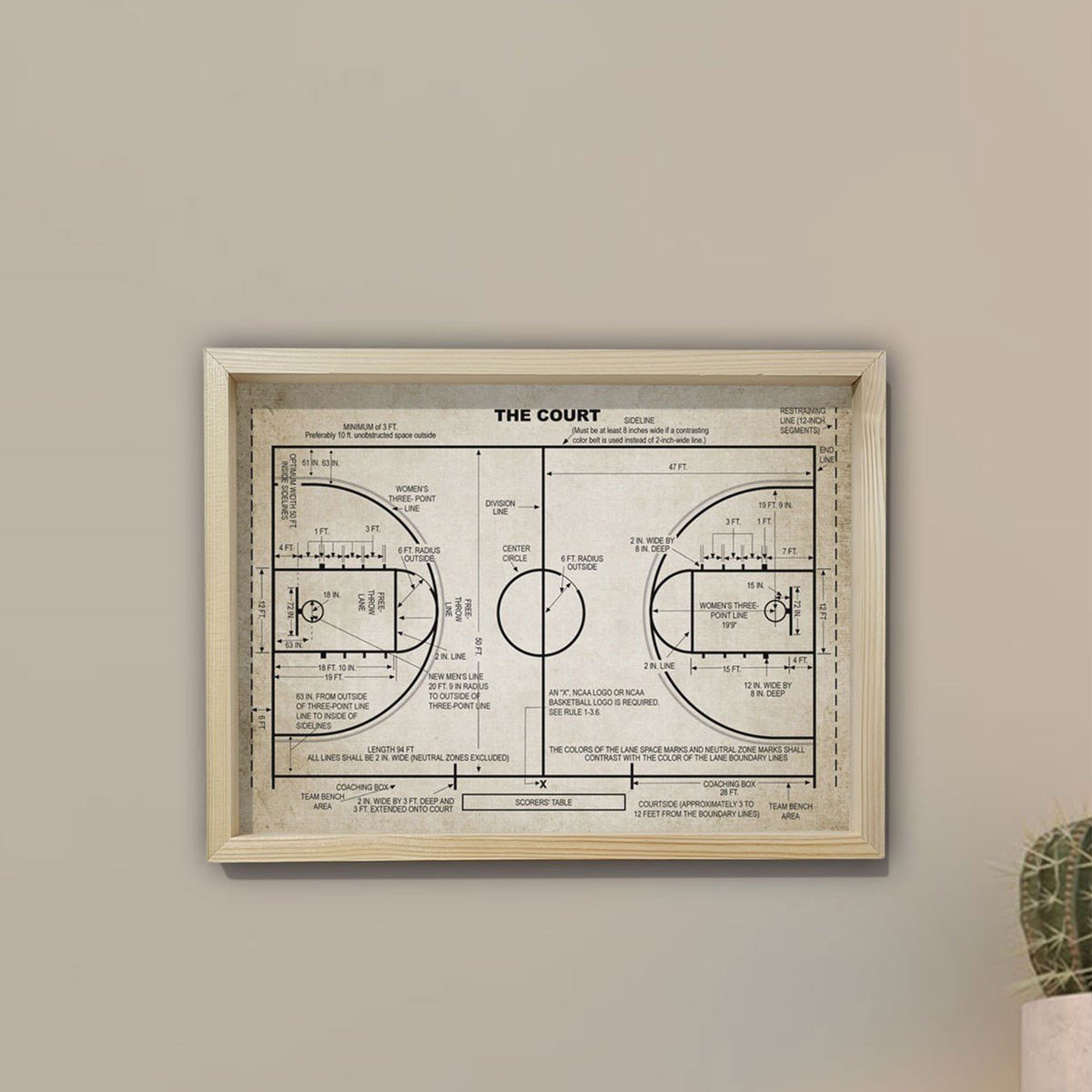 Doğal Çam Çerçeveli Duvar Tablosu Basketbol Saha Patenti