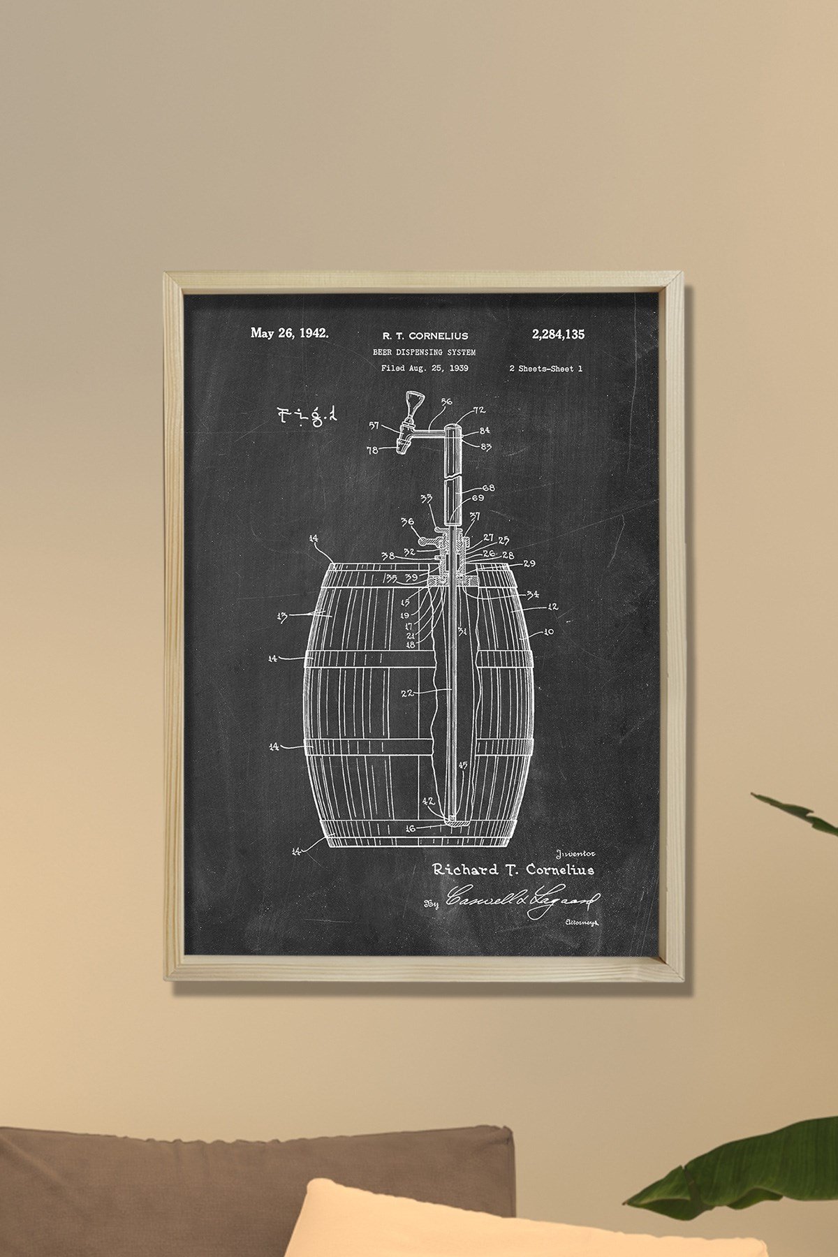 Doğal Çam Çerçeveli Duvar Tablosu Bira Fıçısı Tasarımı 1942