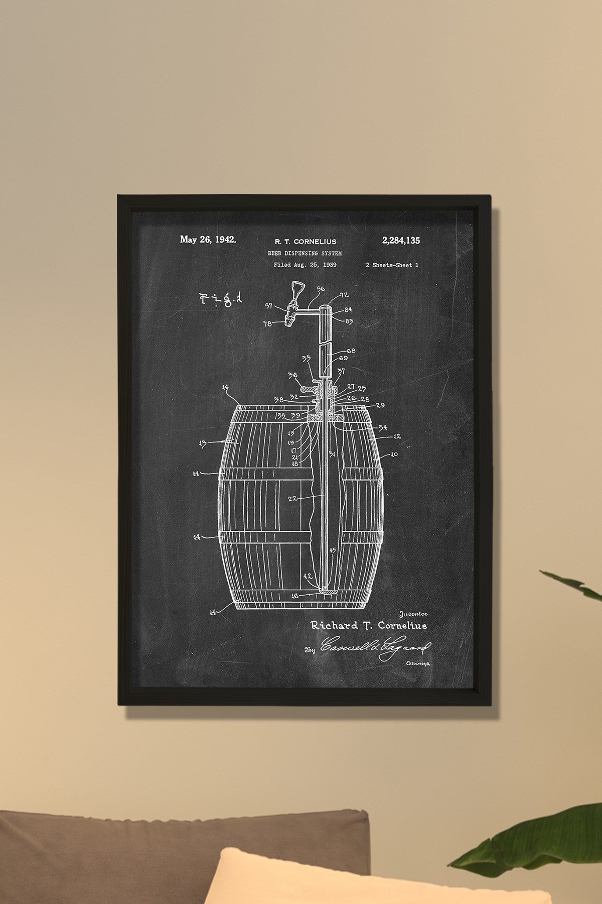 Doğal Çam Çerçeveli Duvar Tablosu Bira Fıçısı Tasarımı 1942