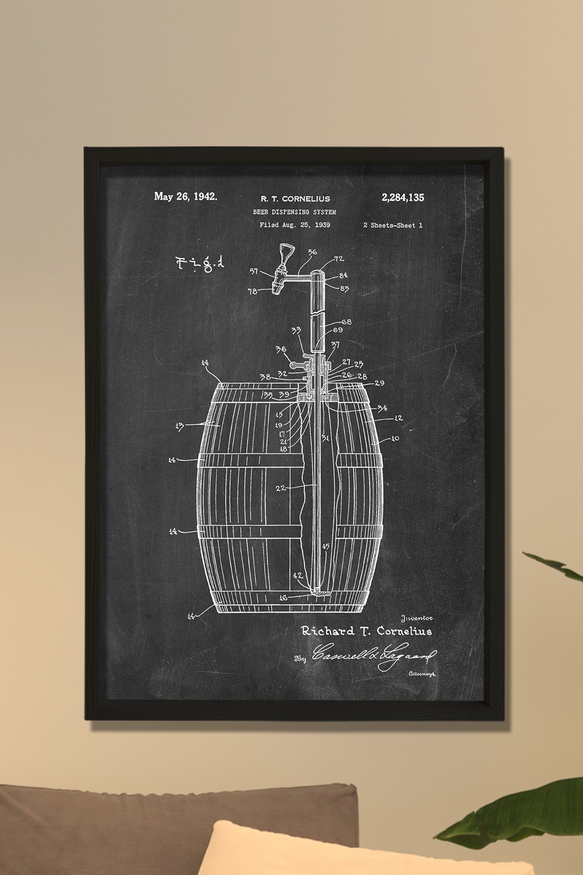 Doğal Çam Çerçeveli Duvar Tablosu Bira Fıçısı Tasarımı 1942