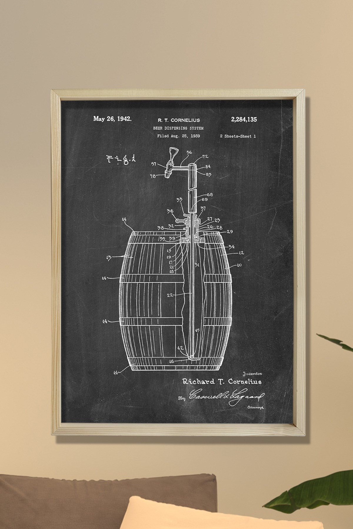 Doğal Çam Çerçeveli Duvar Tablosu Bira Fıçısı Tasarımı 1942