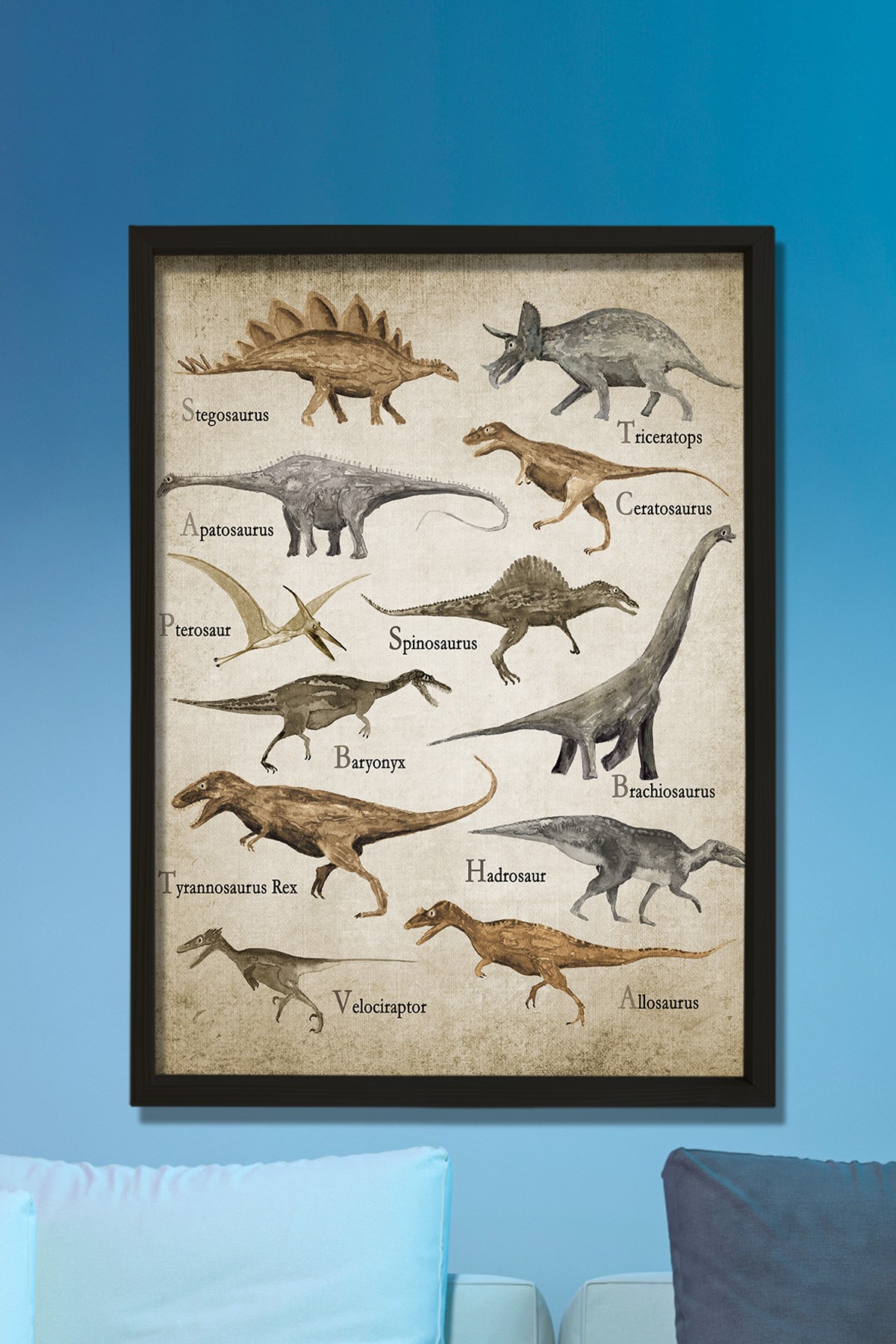 Doğal Çam Çerçeveli Duvar Tablosu Dinazorlar