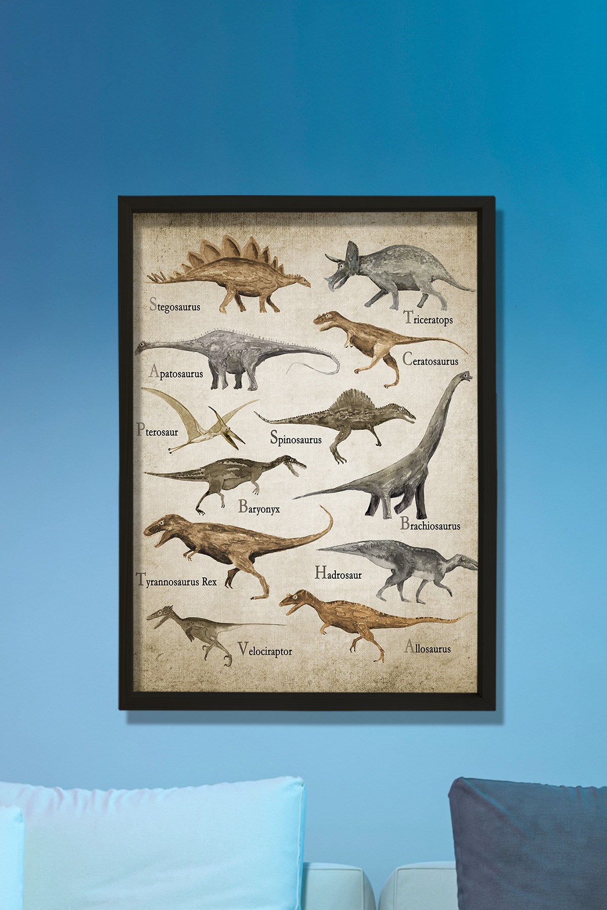 Doğal Çam Çerçeveli Duvar Tablosu Dinazorlar