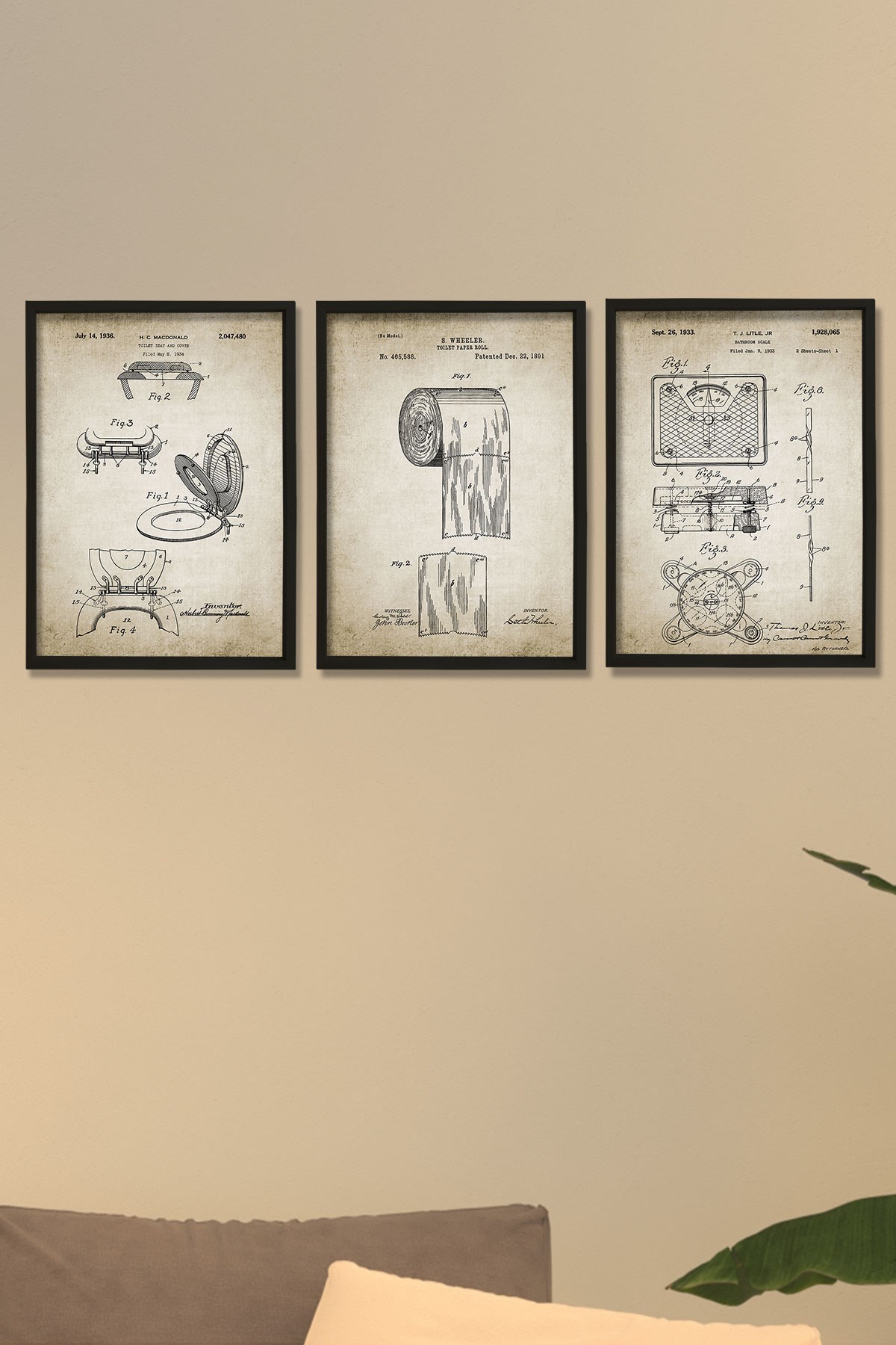 Doğal Çam Çerçeveli Duvar Tablosu Duvar Tablosu Antik Banyo Patentleri 1891