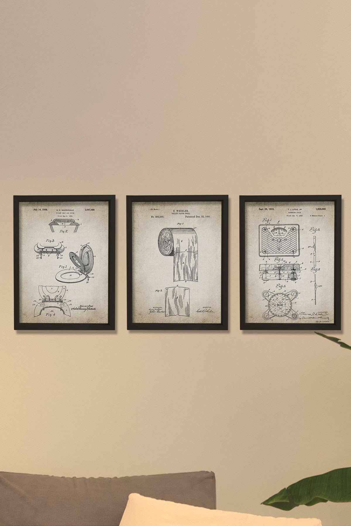 Doğal Çam Çerçeveli Duvar Tablosu Duvar Tablosu Antik Banyo Patentleri 1891