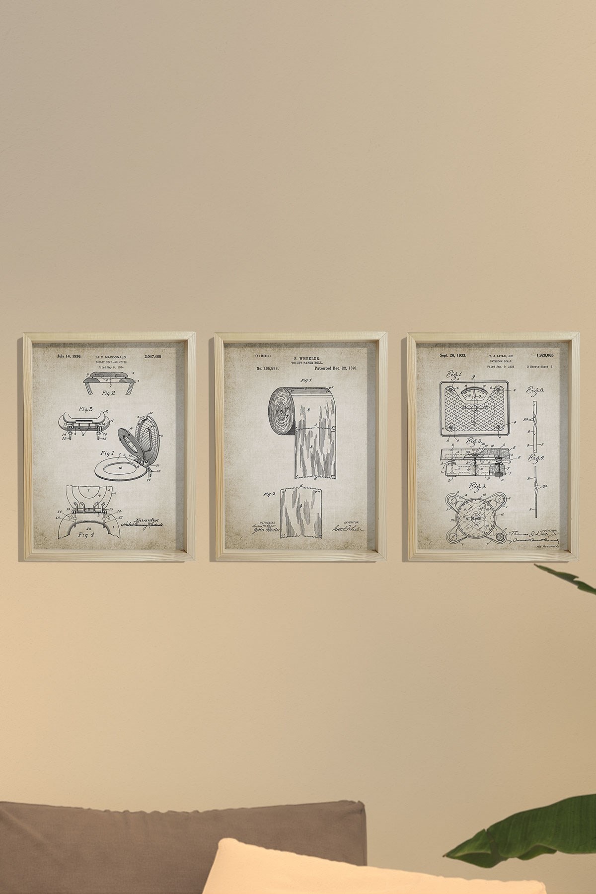 Doğal Çam Çerçeveli Duvar Tablosu Duvar Tablosu Antik Banyo Patentleri 1891