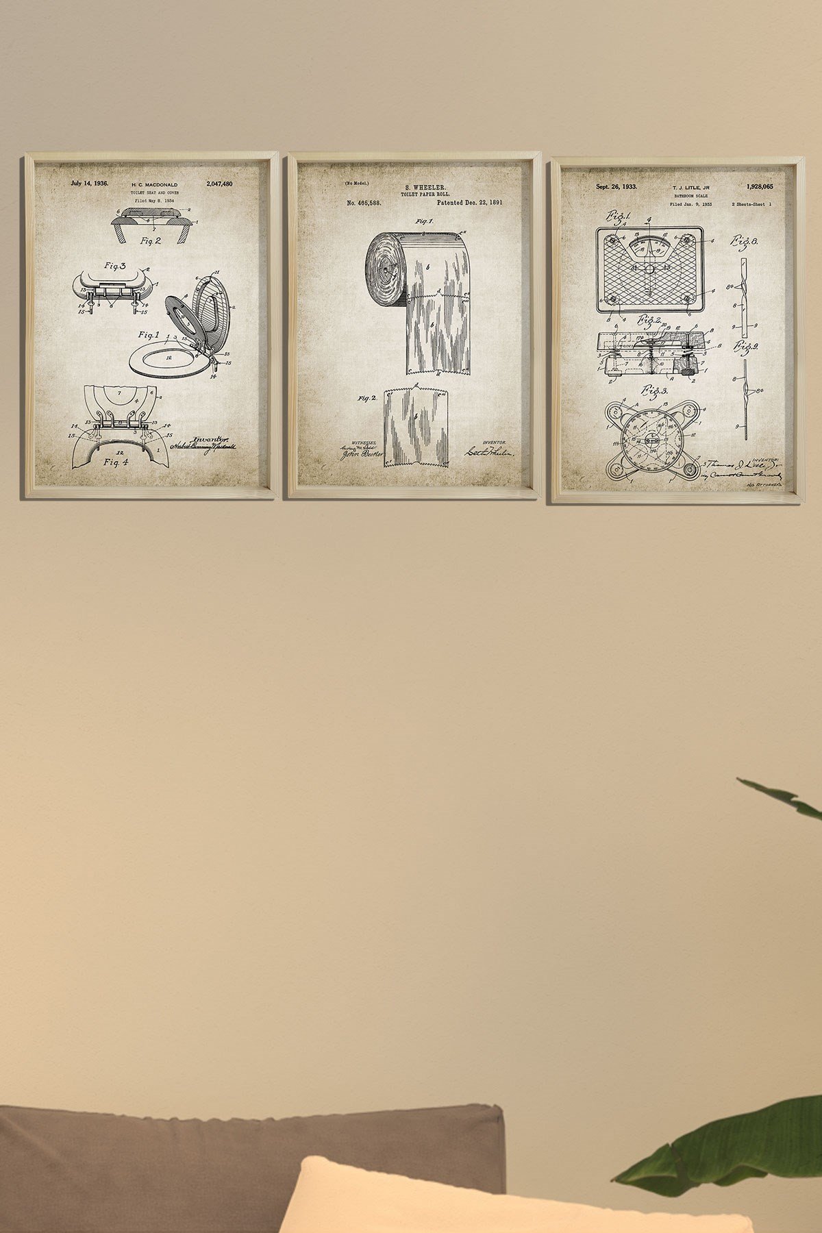 Doğal Çam Çerçeveli Duvar Tablosu Duvar Tablosu Antik Banyo Patentleri 1891