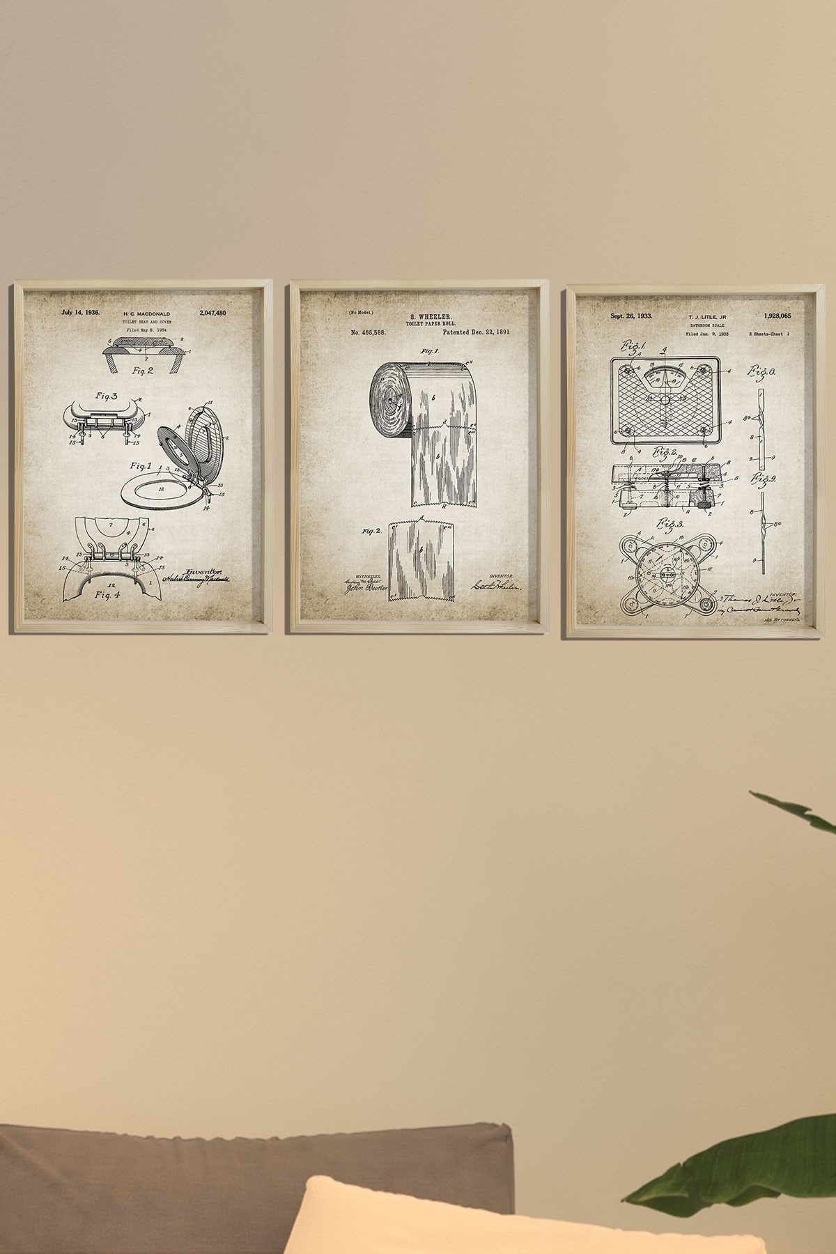 Doğal Çam Çerçeveli Duvar Tablosu Duvar Tablosu Antik Banyo Patentleri 1891