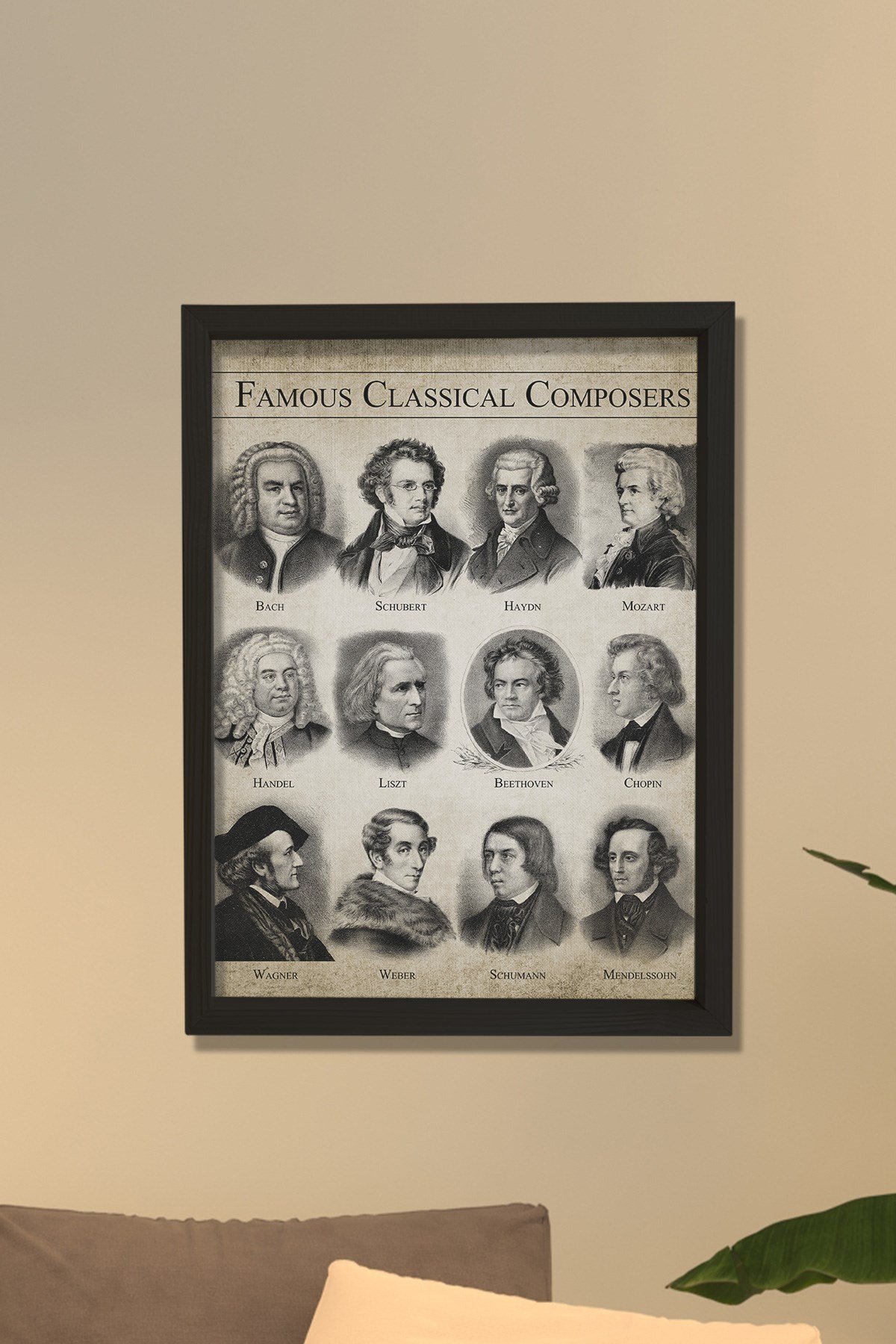 Doğal Çam Çerçeveli Duvar Tablosu Klasik Müzik Bestecileri