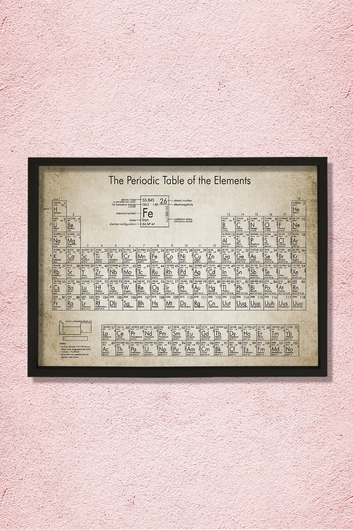 Doğal Çam Çerçeveli Duvar Tablosu Periyodik Elementler