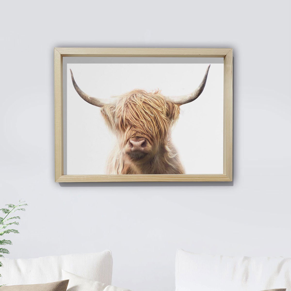 Doğal Çam Çerçeveli Duvar Tablosu Shaggy Cow