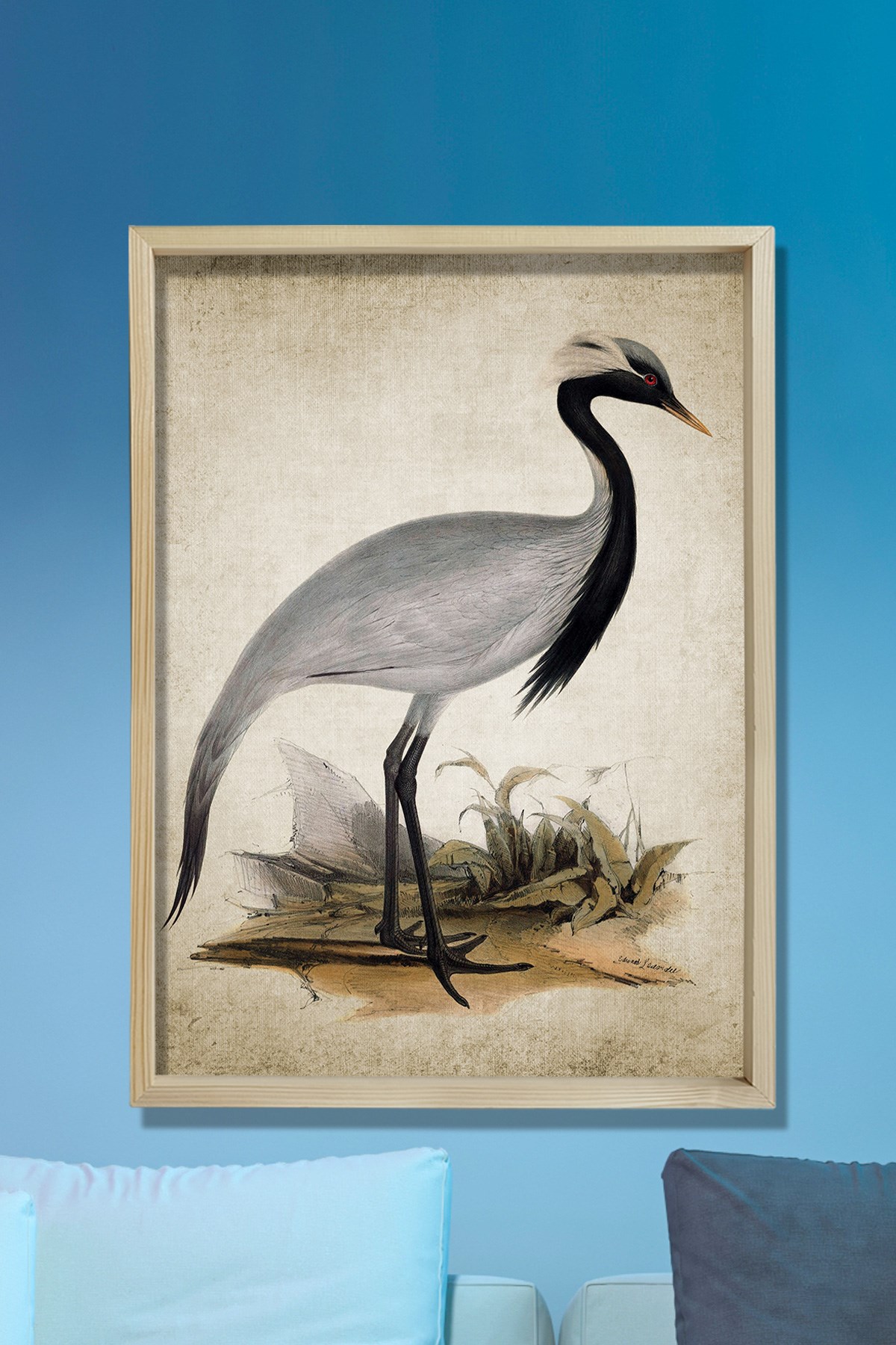 Doğal Çam Çerçeveli Duvar Tablosu Turna Kuşu