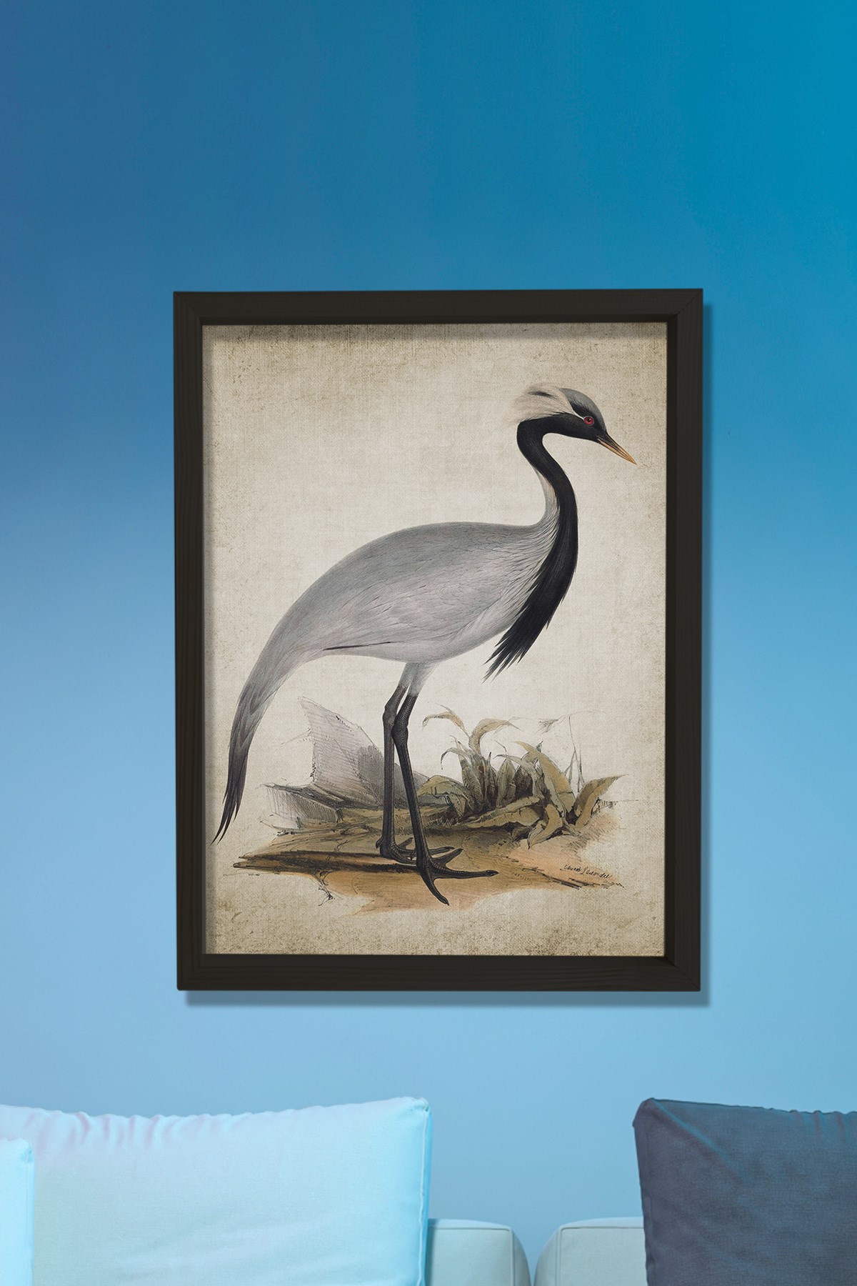 Doğal Çam Çerçeveli Duvar Tablosu Turna Kuşu