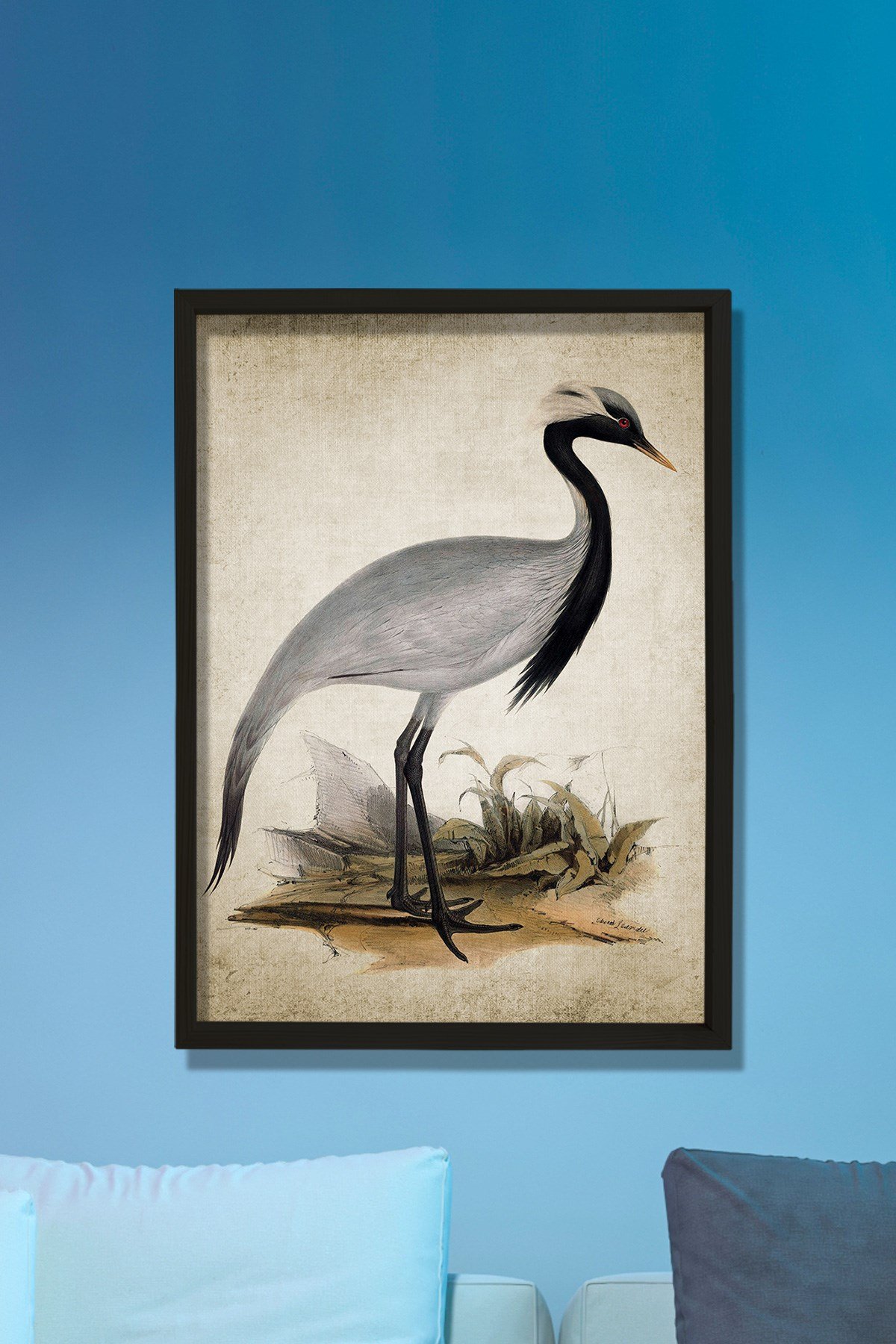 Doğal Çam Çerçeveli Duvar Tablosu Turna Kuşu