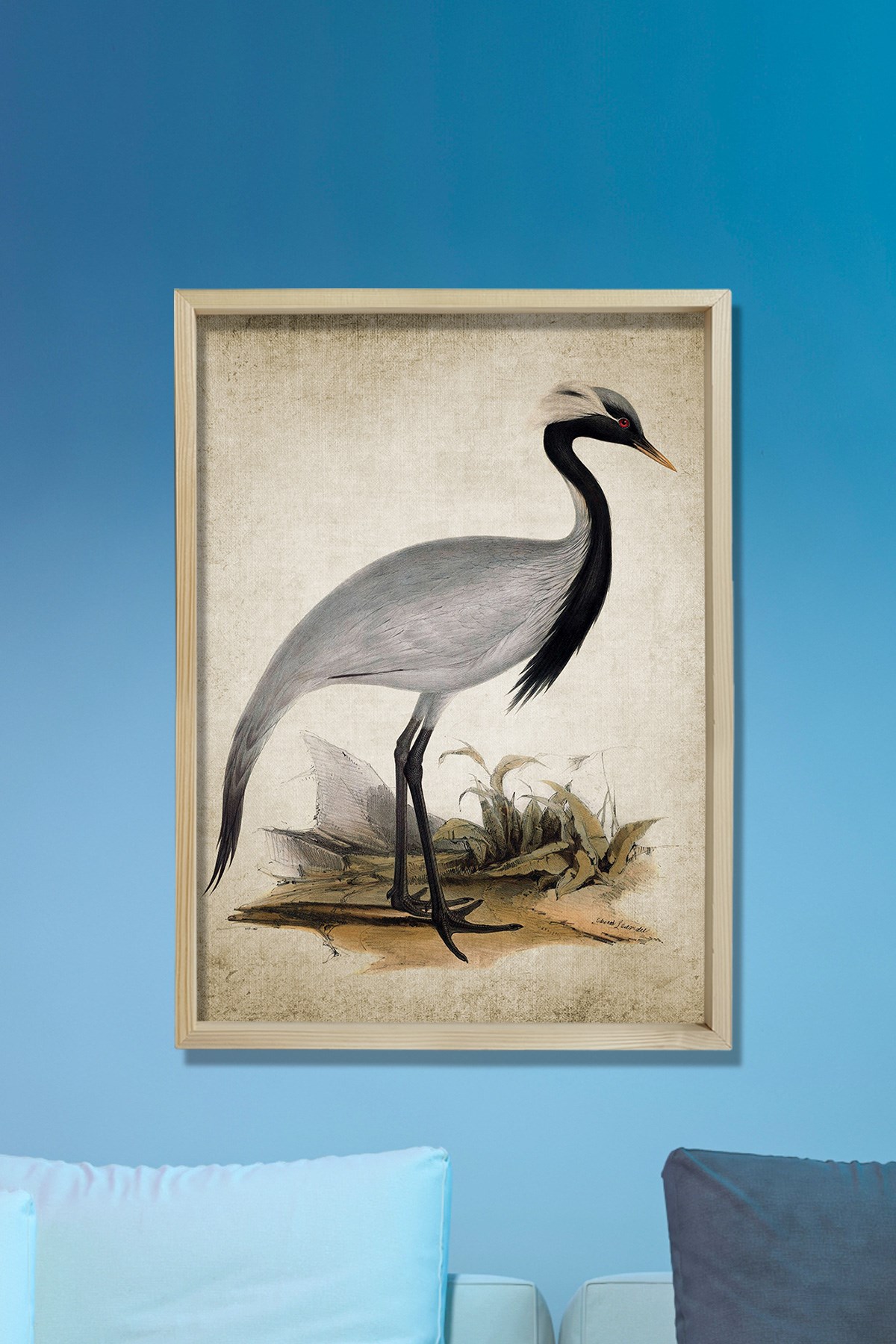 Doğal Çam Çerçeveli Duvar Tablosu Turna Kuşu