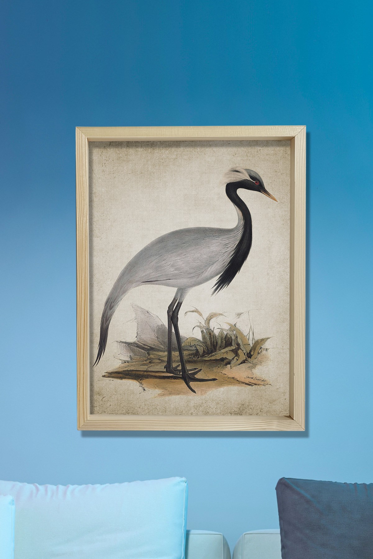 Doğal Çam Çerçeveli Duvar Tablosu Turna Kuşu