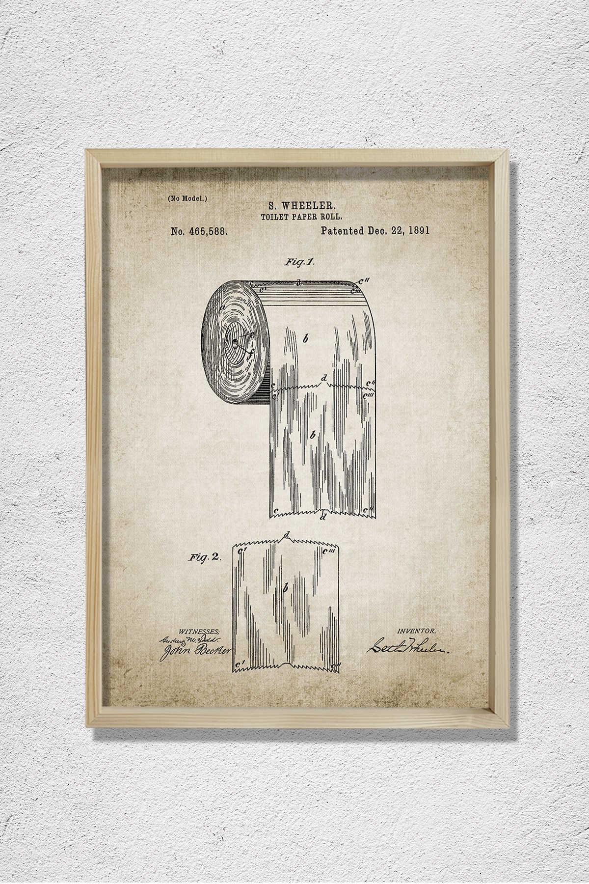 Doğal Çam Çerçeveli Duvar Tablosu Tuvalet Kağıdı Rulo Patent 1891