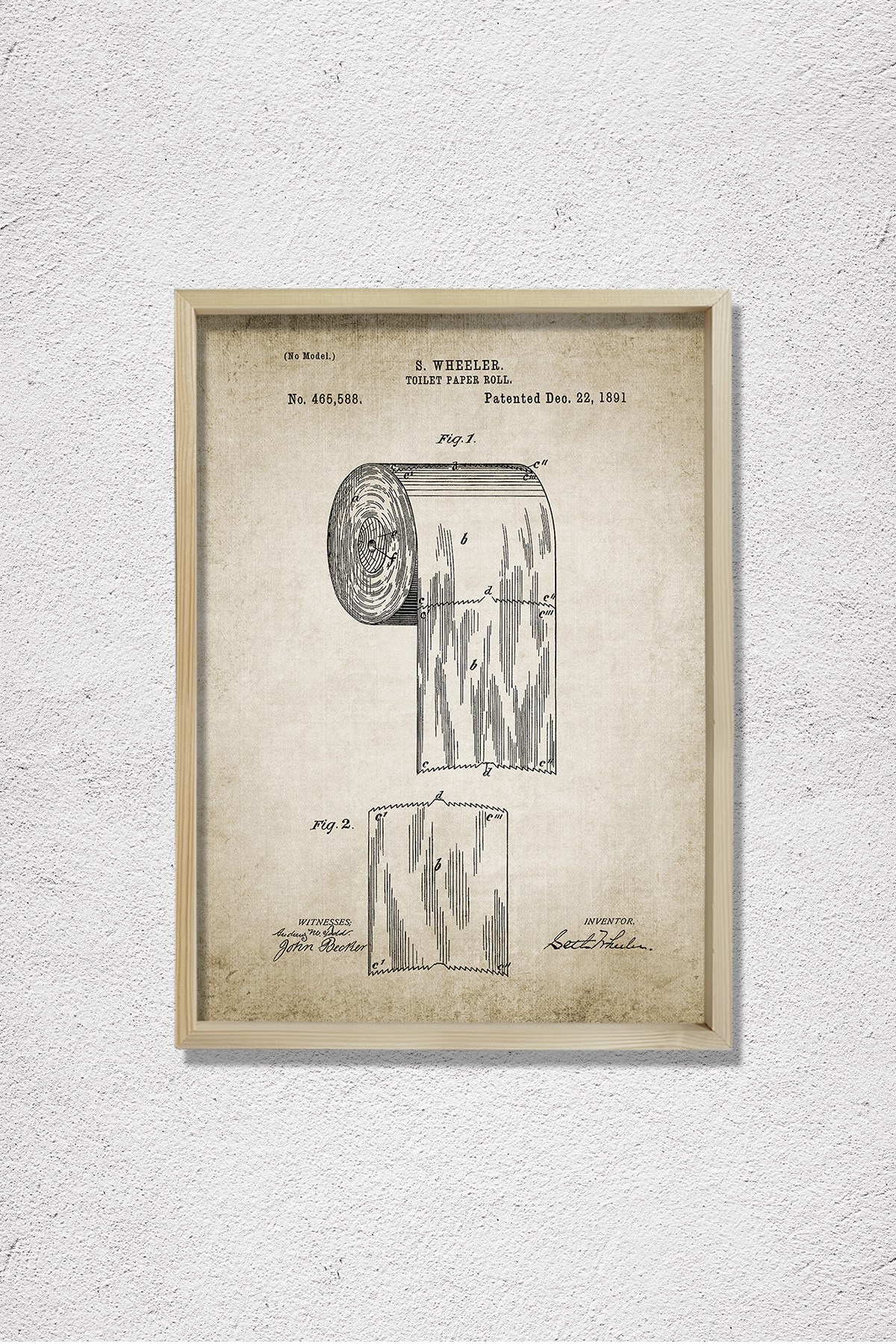 Doğal Çam Çerçeveli Duvar Tablosu Tuvalet Kağıdı Rulo Patent 1891