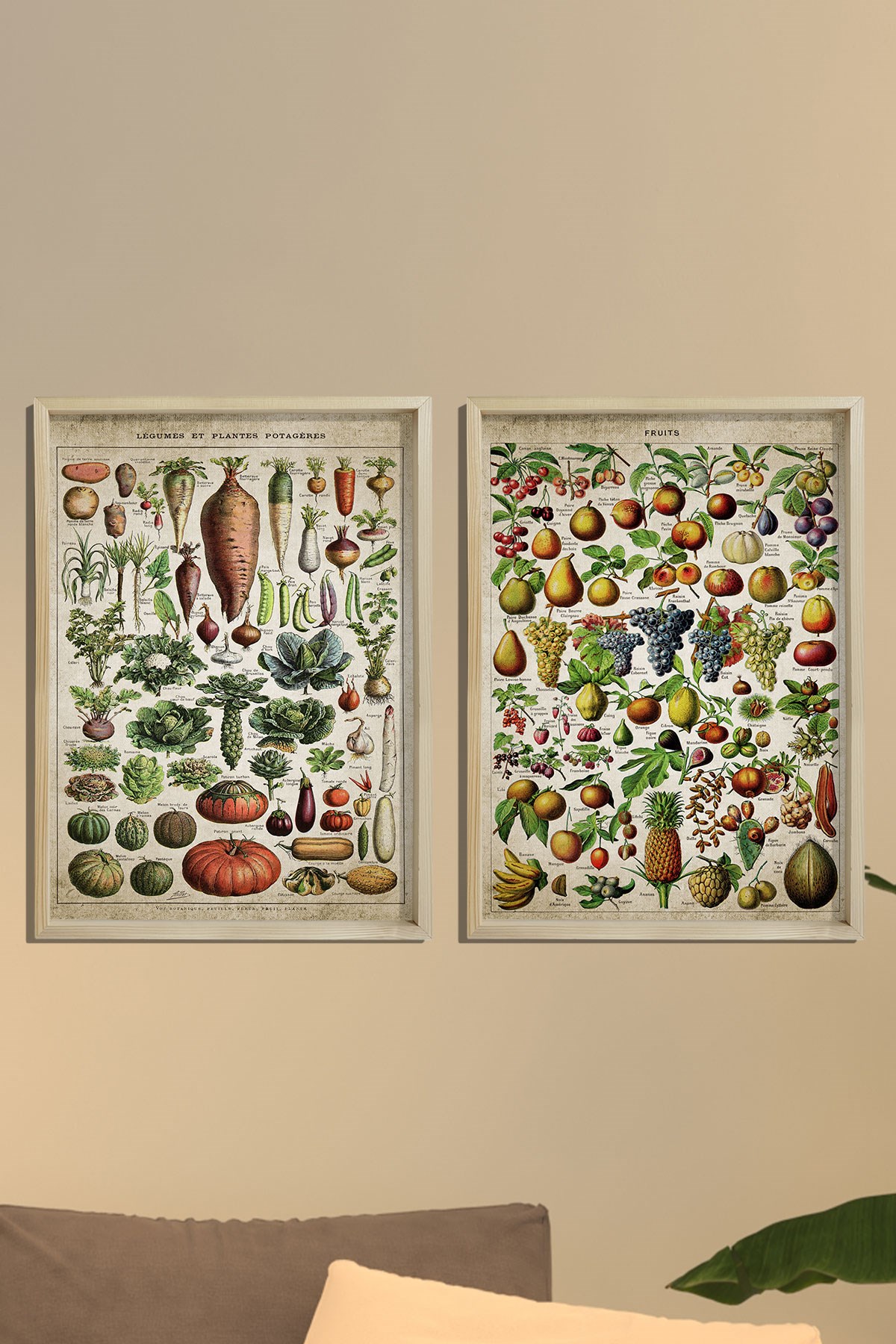 Doğal Çam Çerçeveli Mutfak Duvar Tablosu Antik Meyve - Sebze ve İsimleri