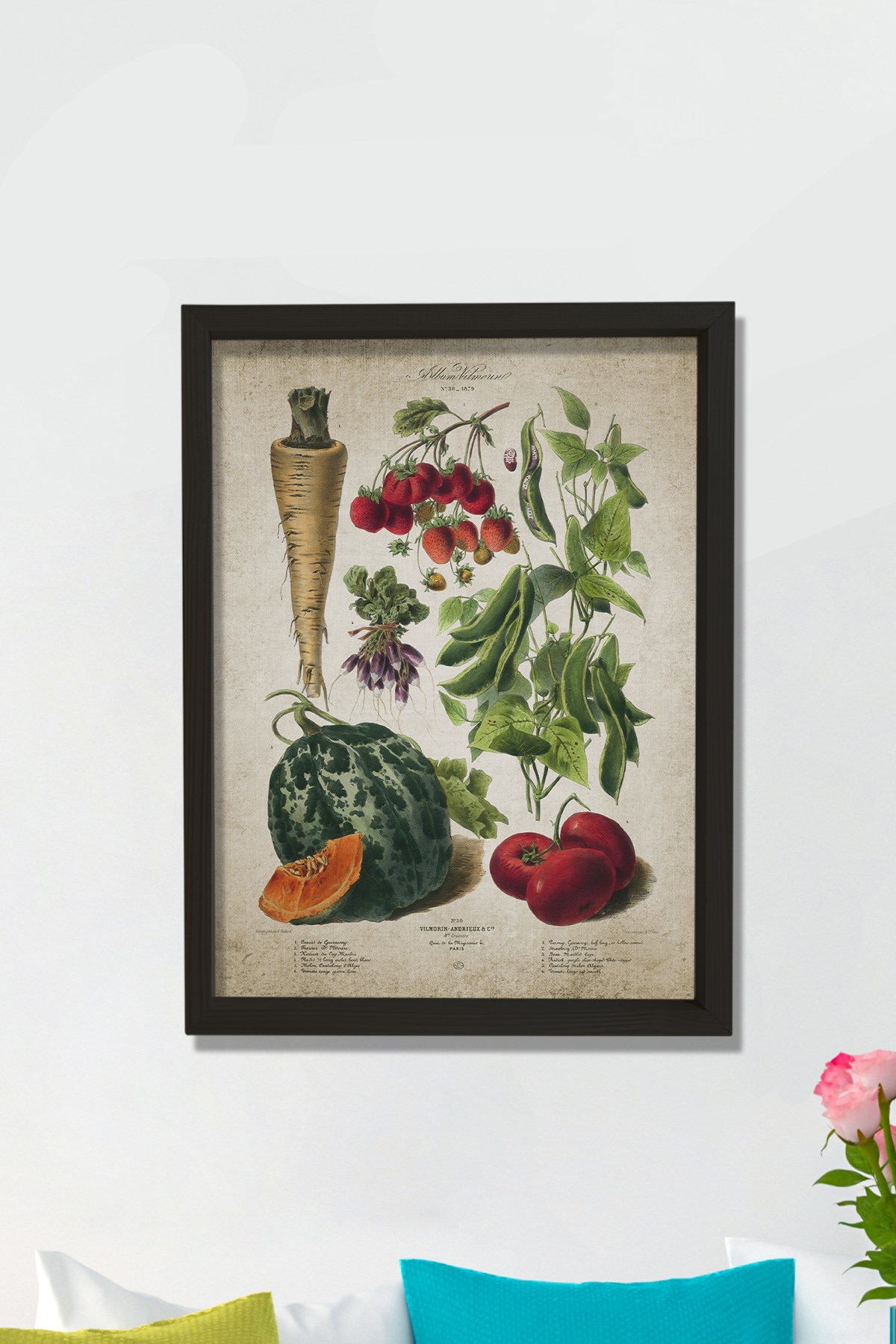 Doğal Çam Çerçeveli Mutfak Duvar Tablosu Sebzeler Antik Baskı