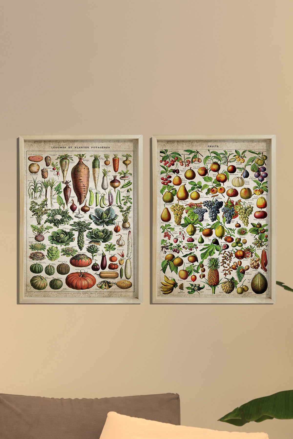 Doğal Çam Çerçeveli Mutfak Duvar Tablosu Antik Meyve - Sebze ve İsimleri