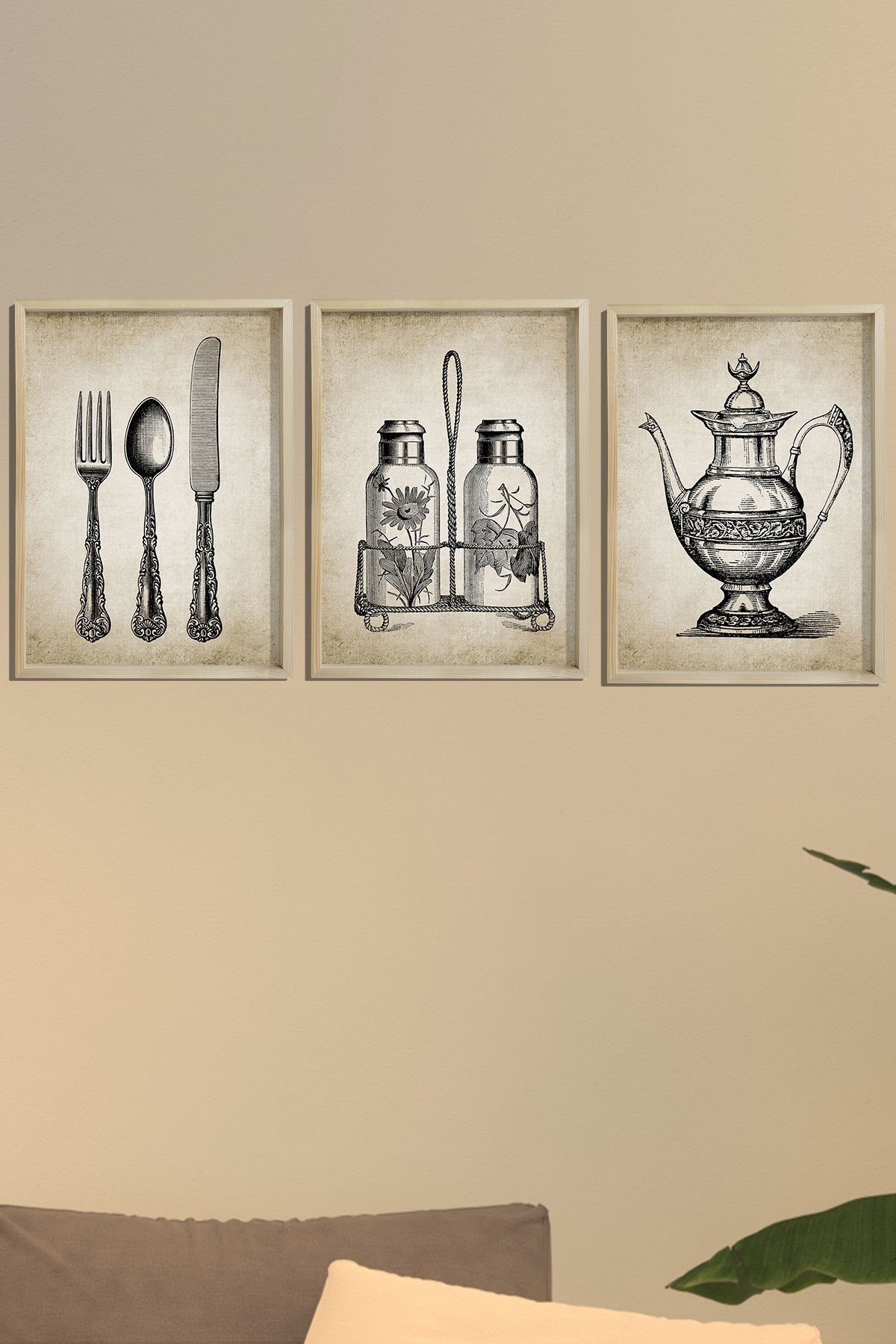 Doğal Çam Çerçeveli Mutfak Duvar Tablosu Antik Mutfak Eşyaları