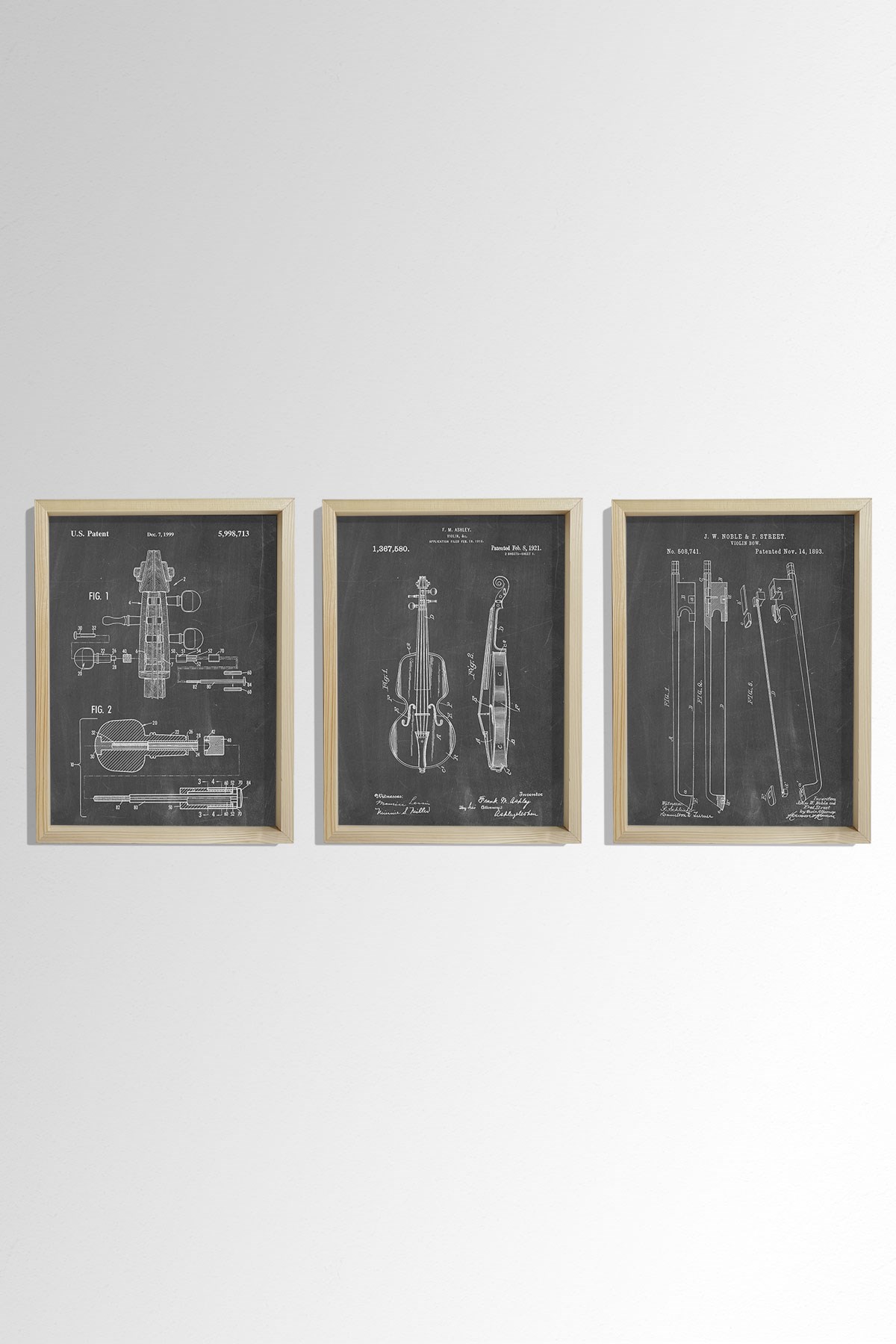 Doğal Çam Çerçeveli Müzik Odası Duvar Tablosu Antik Keman Tasarımı Patent Seti 1893