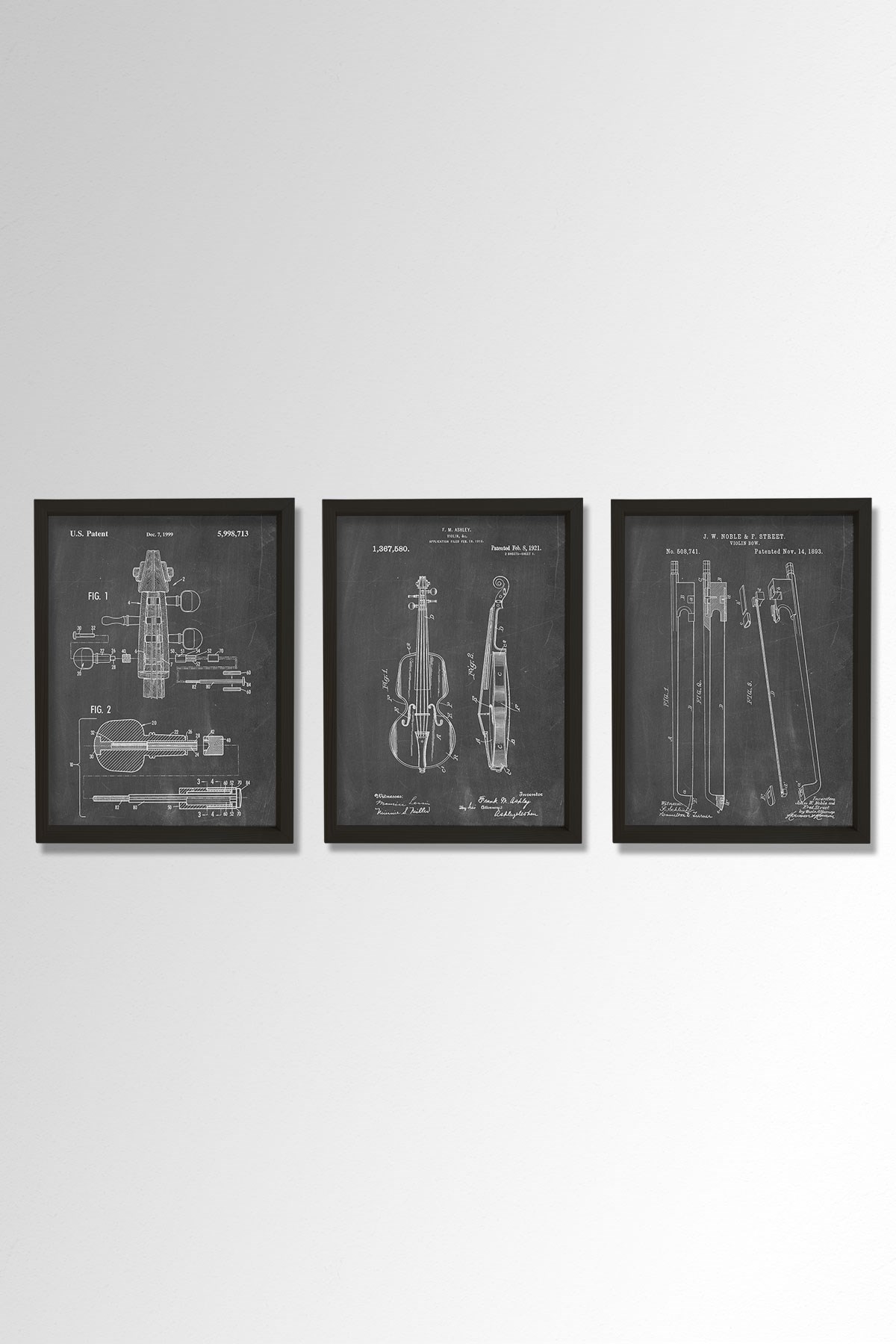 Doğal Çam Çerçeveli Müzik Odası Duvar Tablosu Antik Keman Tasarımı Patent Seti 1893