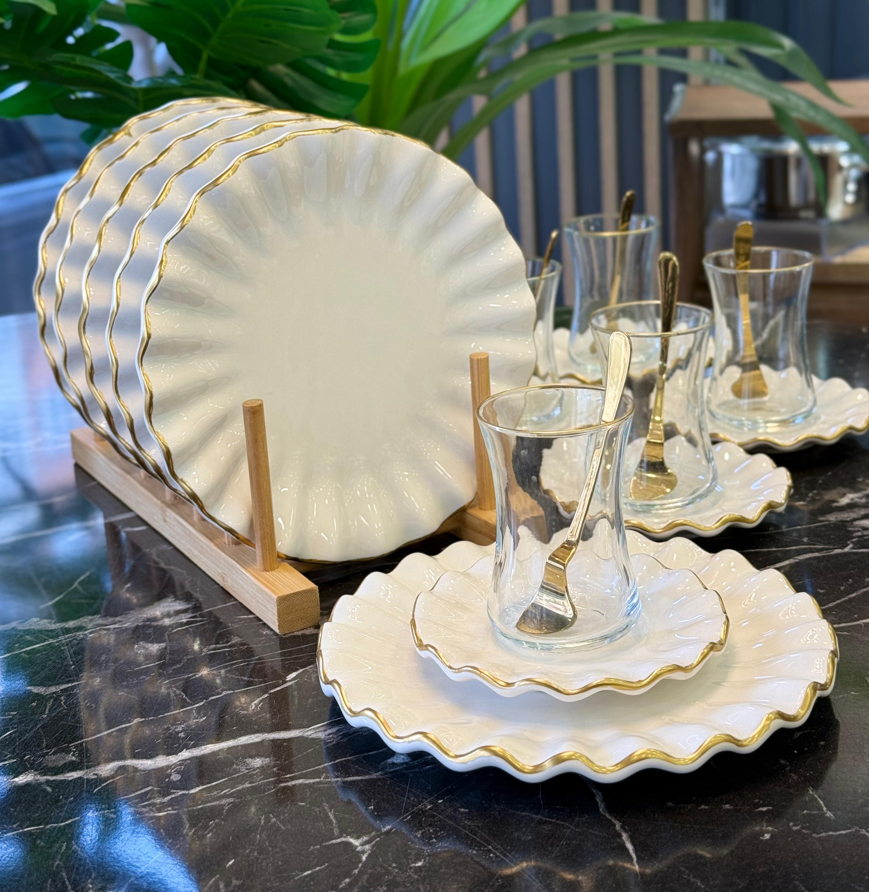 18 Parça Fold Pasta Çay Saati Seti Gold