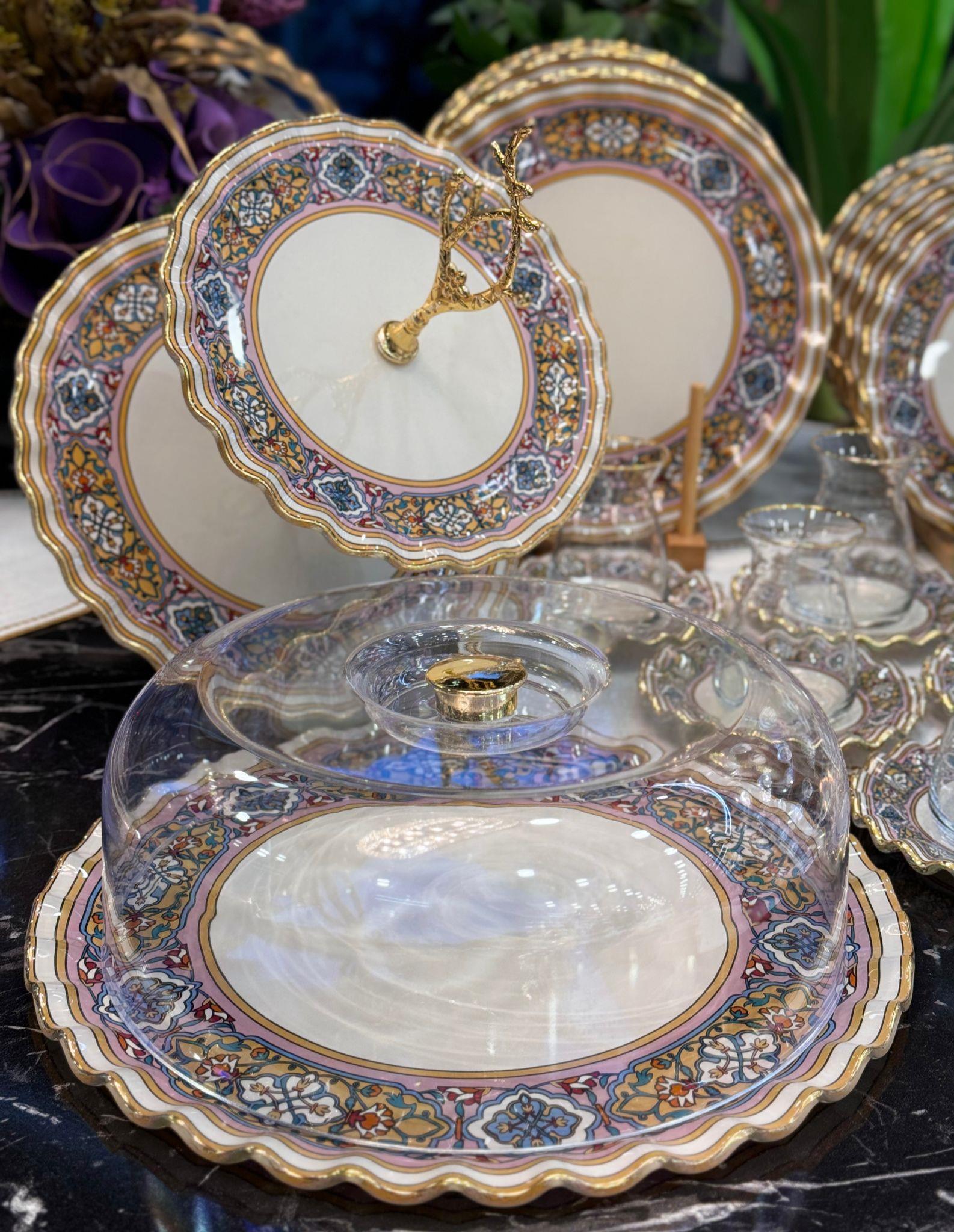 28 Parça Solid Gisele Gold Yaldızlı 6 Kişilik Pasta Çay Servis