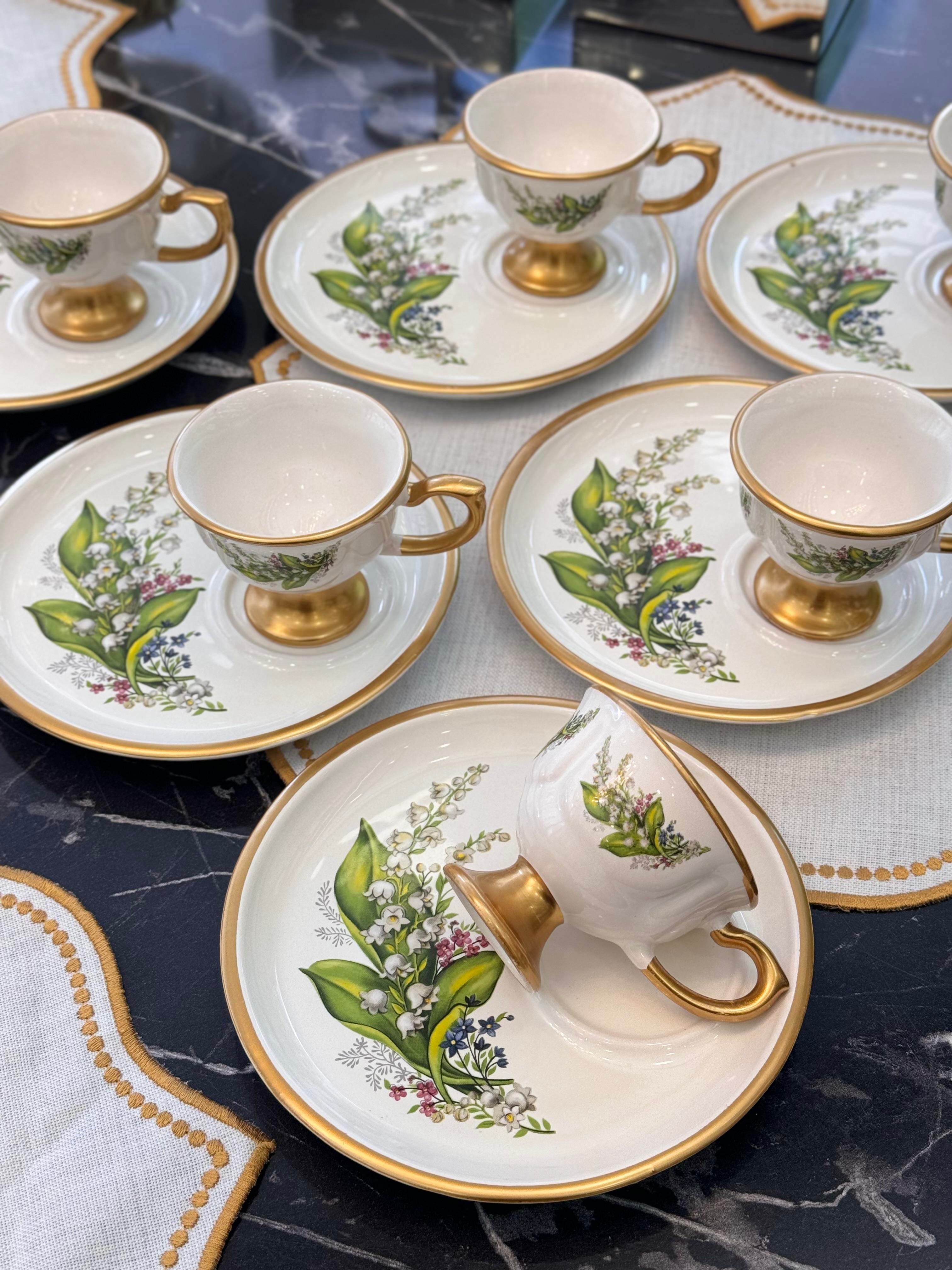 6'lı Lüks Sunum Tabaklı Kahve Fincanı Beyaz | Onedekor.com