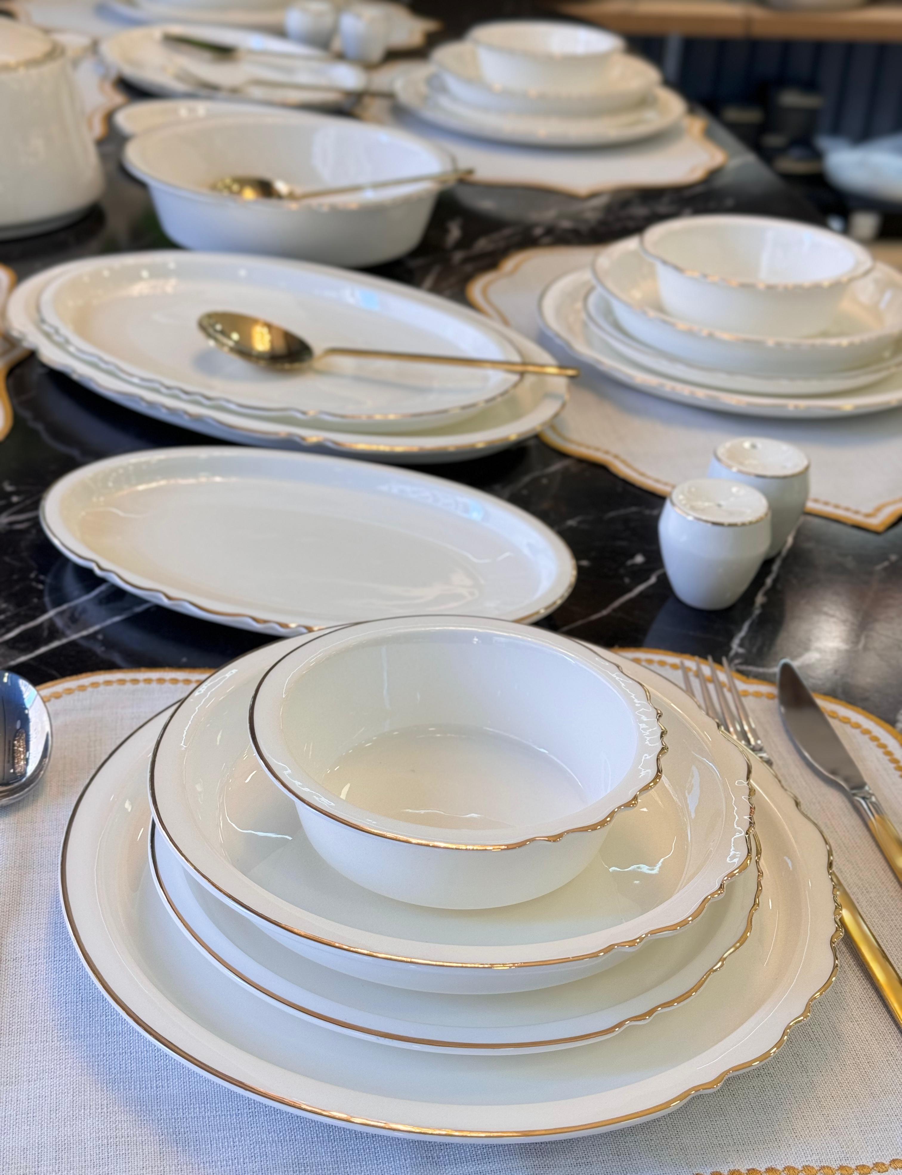 Rumi Modern 60 Parça 12 Kişilik Bone Yemek Takımı Gold