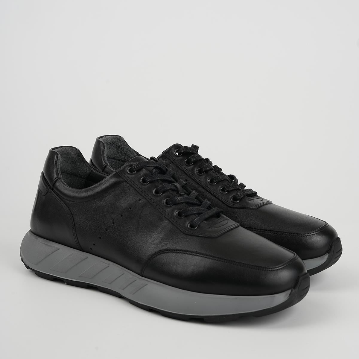 Fosco Hakiki Deri Sneaker Erkek Ayakkabı Siyah 3218 686