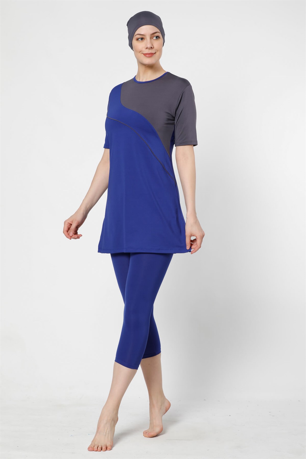 Akbeniz  Yarım Kapalı Taytlı Likralı Kısa Kol Tesettür Mayo 28022