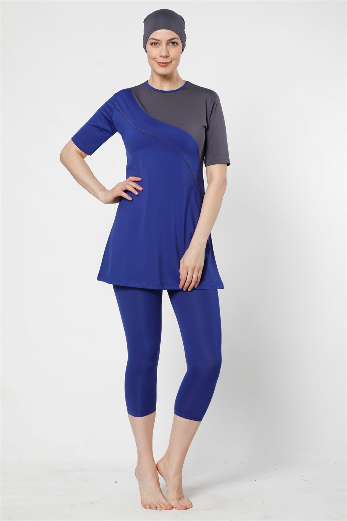 Akbeniz  Yarım Kapalı Taytlı Likralı Kısa Kol Tesettür Mayo 28022