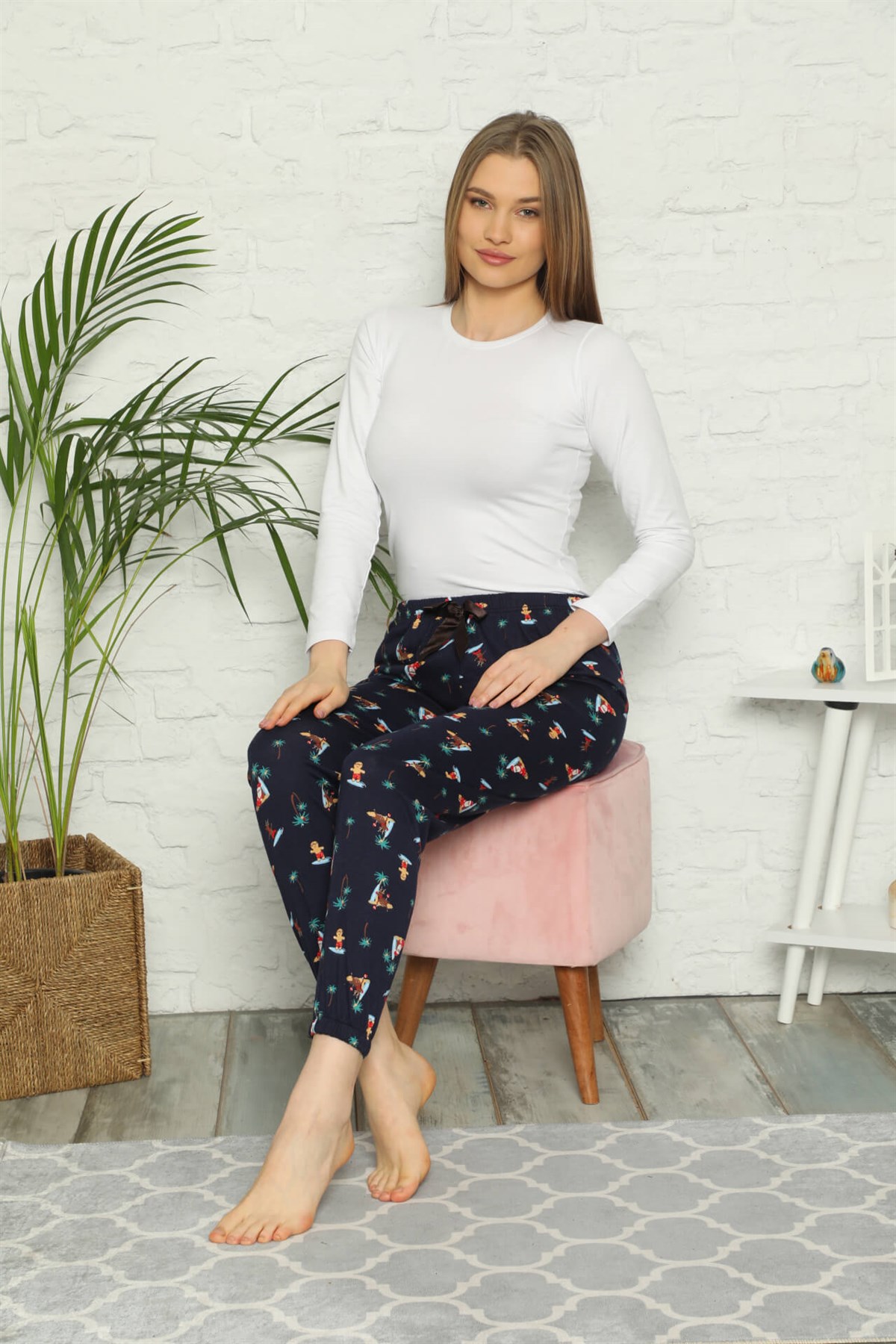 Akbeniz Bayan %100 Pamuk Penye Tek Alt Pijama 27296