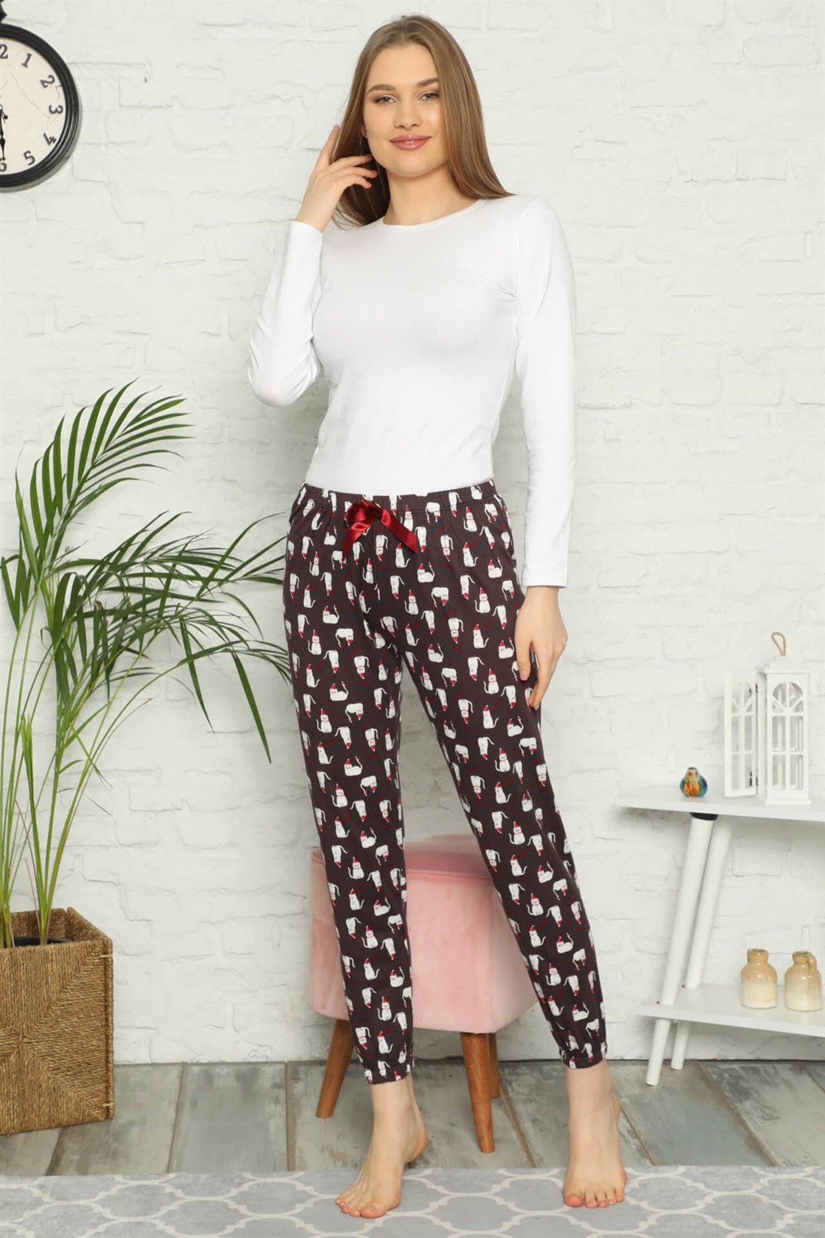Akbeniz Bayan %100 Pamuk Penye Tek Alt Pijama 27297