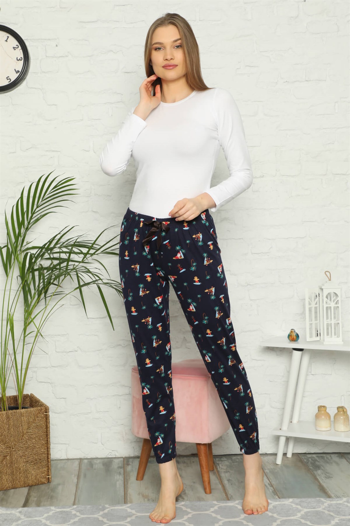 Akbeniz Bayan %100 Pamuk Penye Tek Alt Pijama 27296