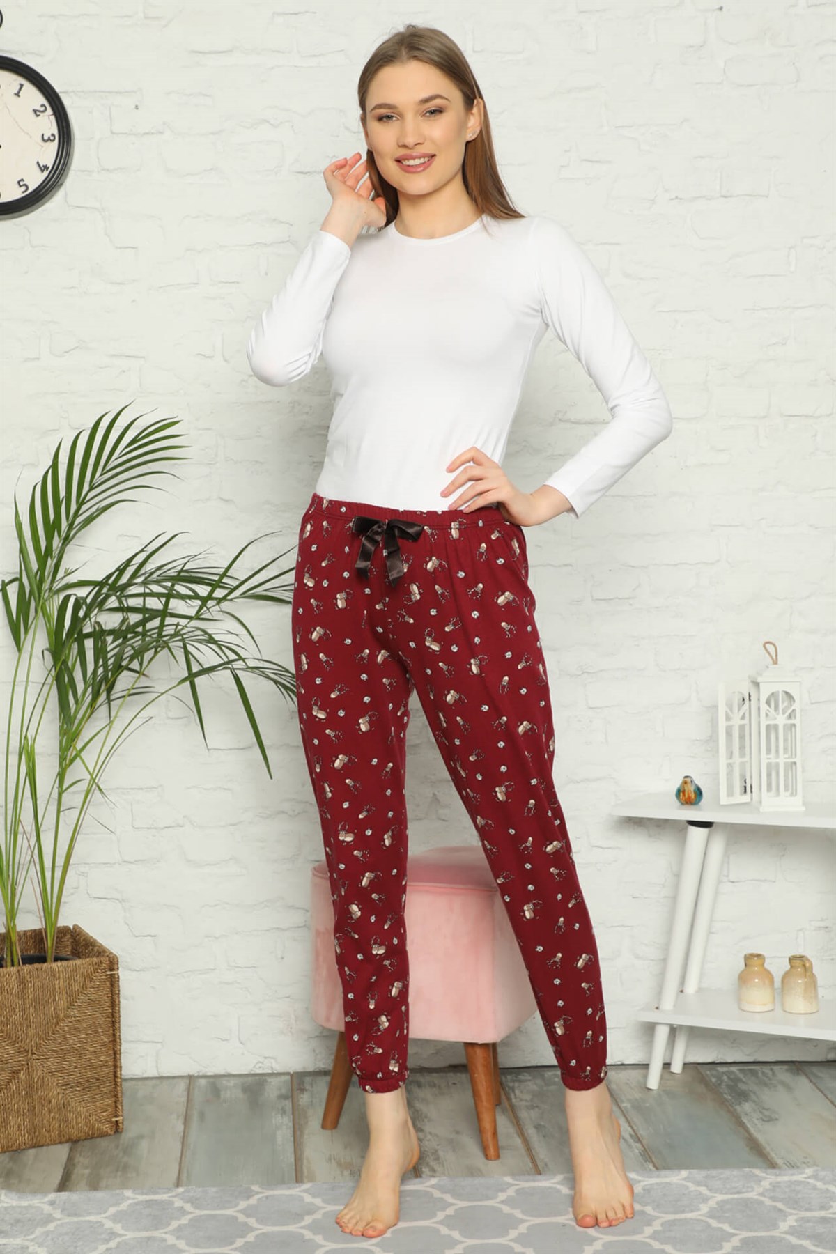 Akbeniz Bayan %100 Pamuk Penye Tek Alt Pijama 27298